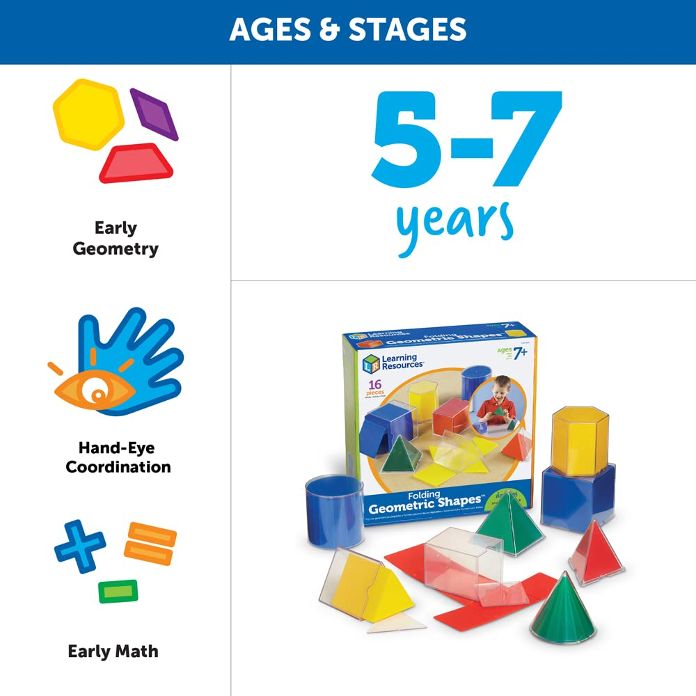 LEARNING RESOURCES Forme geometriche pieghevoli, set da 16 pezzi Gioco educativo, Multicolore