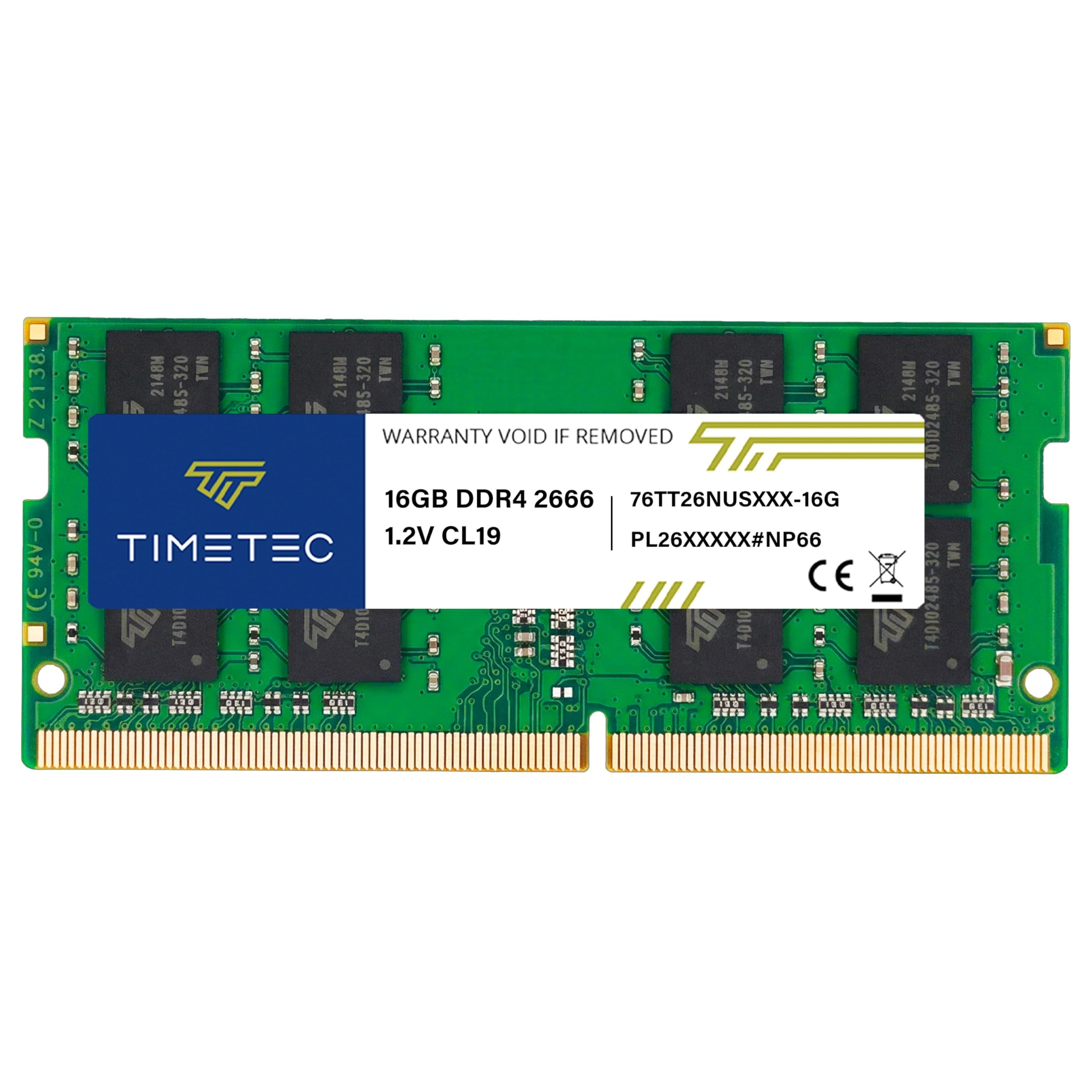 Carte mère RAM pour ordinateur portable Timetec 16 Go DDR4 2666 verte avec étiquette.
