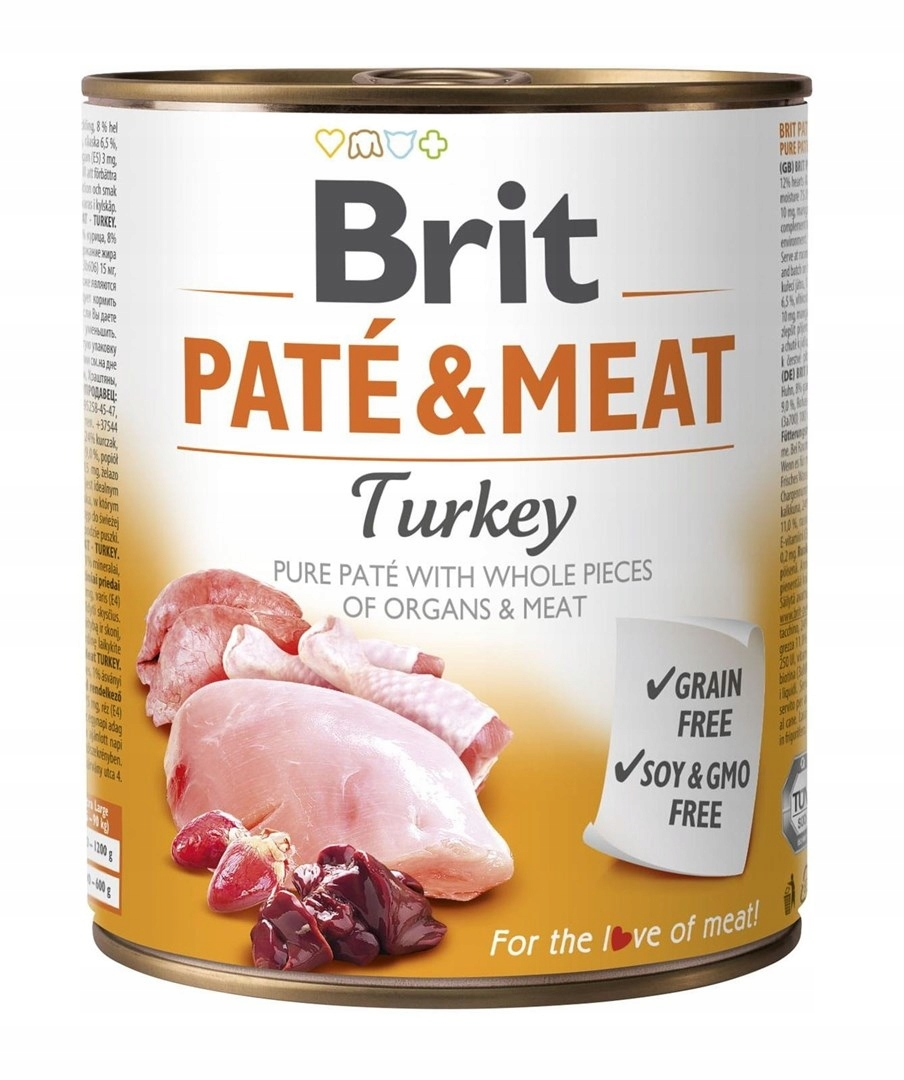 Puszka karma dla psa Brit Paté & Meat Indyk z surowym mięsem.