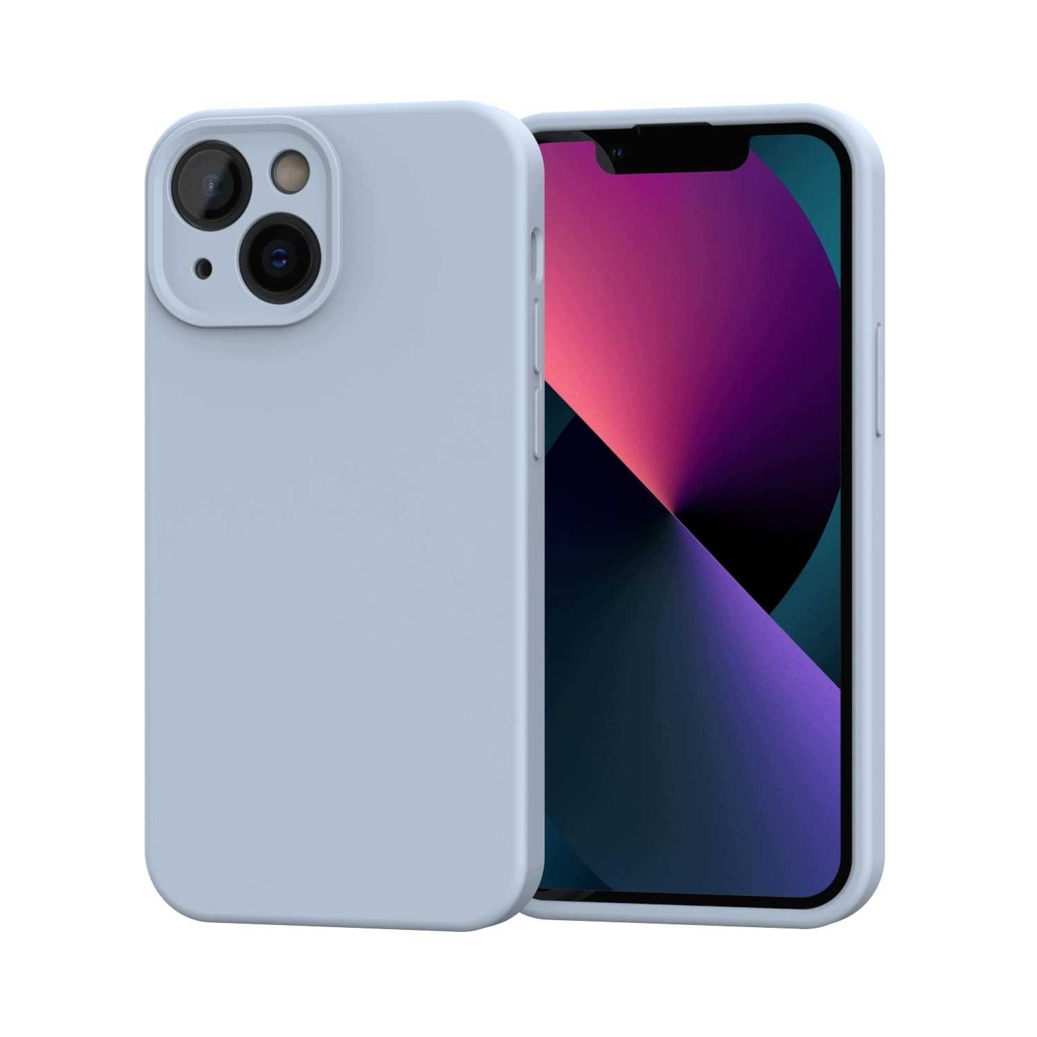 Jasnoniebieski smartfon z podwójnym aparatem z tyłu i kolorowym ekranem.
