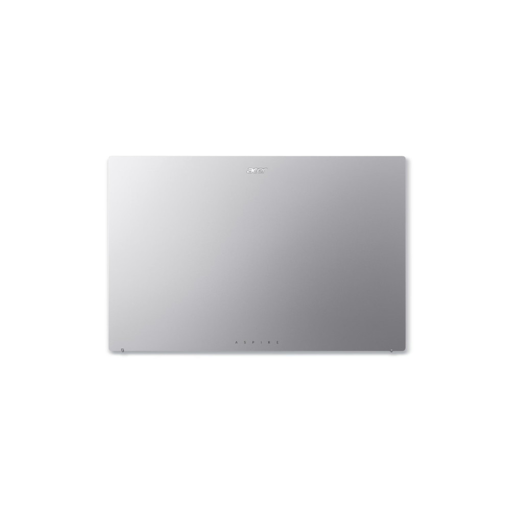 Srebrna góra zamkniętego laptopa Acer Aspire na białym tle.