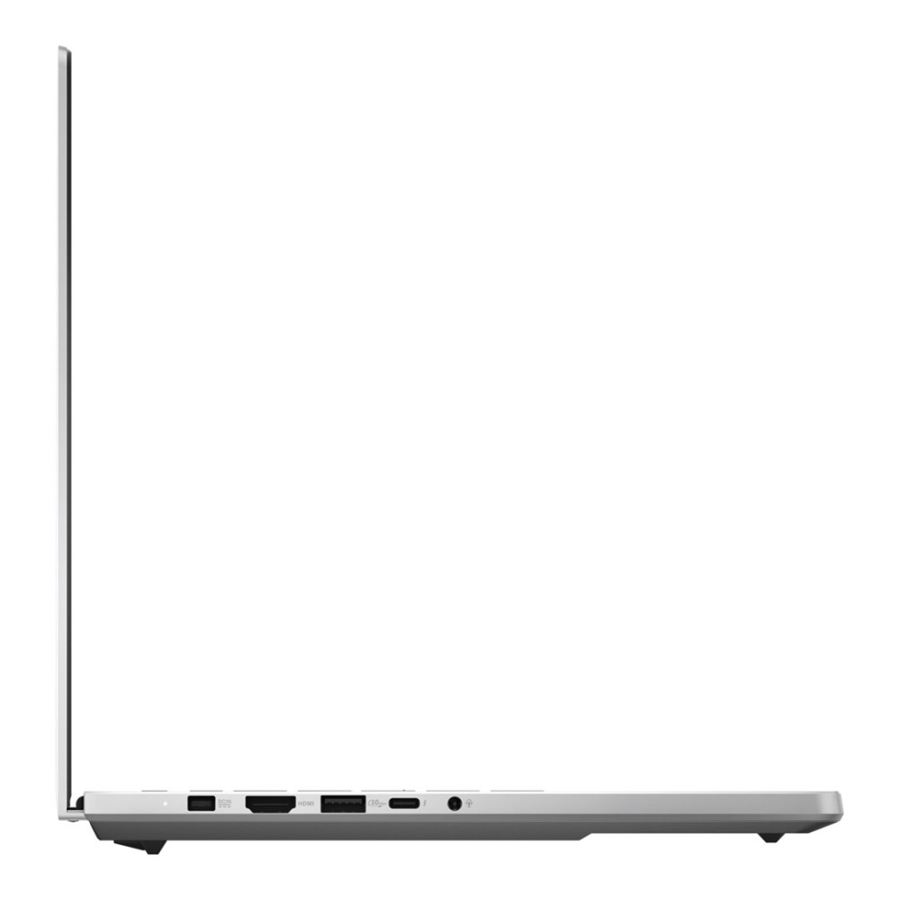 Widok z lewej strony srebrnego laptopa z widocznymi portami i zamkniętym ekranem.