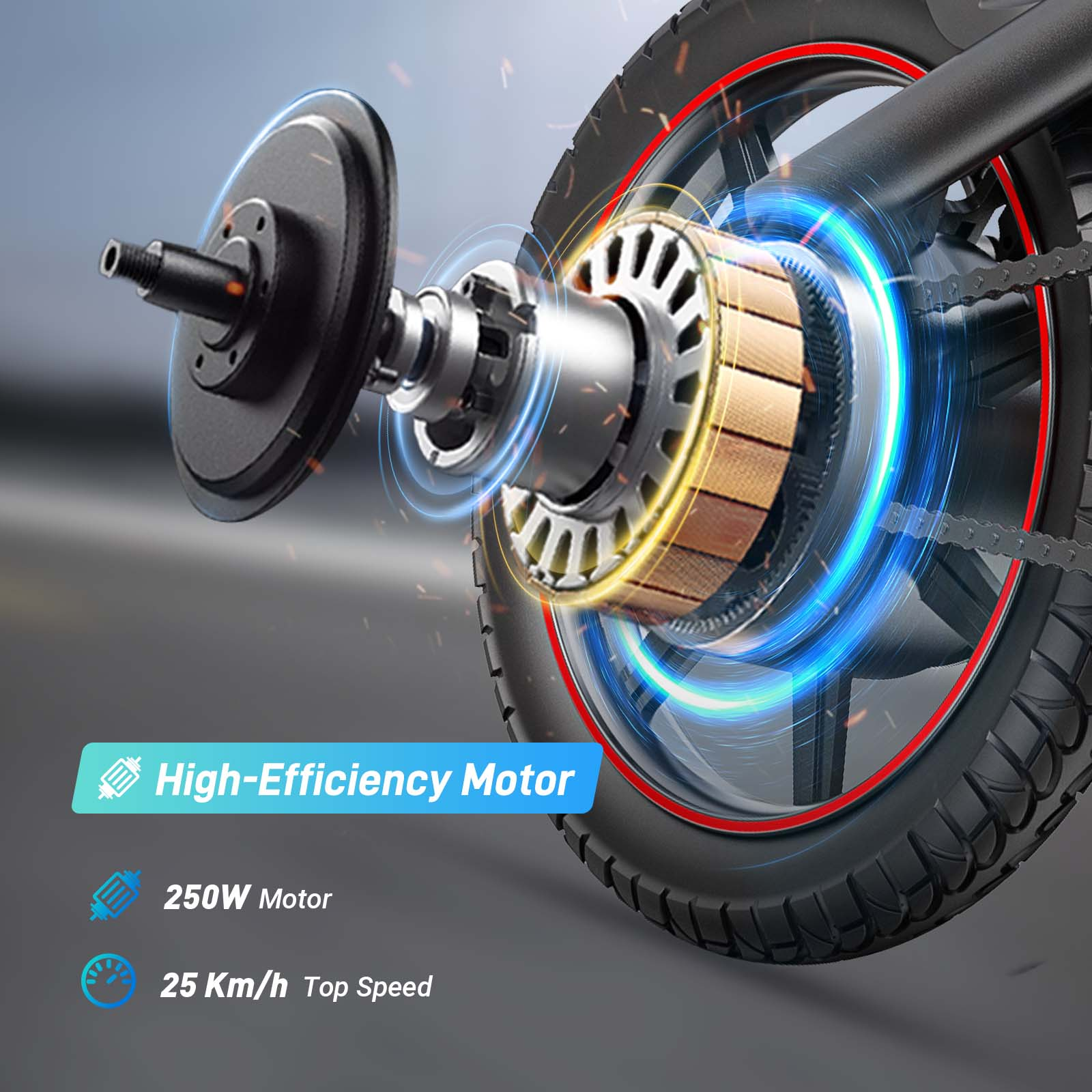 Schemat wysokowydajnego silnika 250W o prędkości maksymalnej 25 km/h.