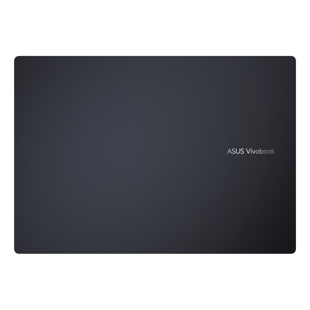 Zamknięty czarny laptop Asus Vivobook na białym tle.