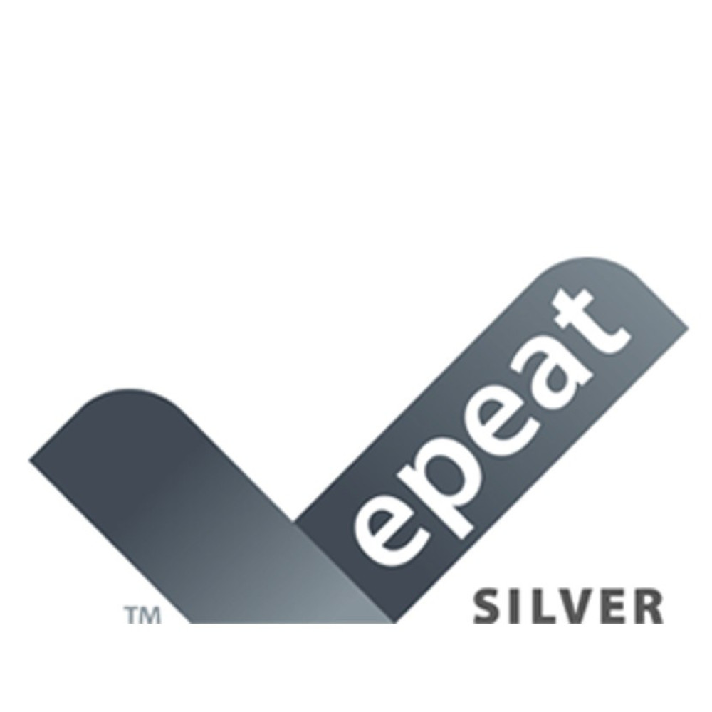 Szare logo EPEAT Silver z znacznikiem wyboru i białym tekstem.