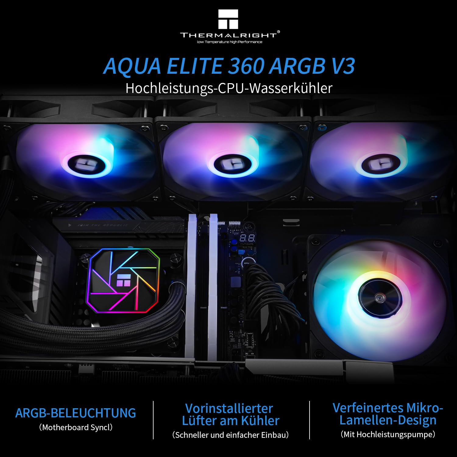 Refroidisseur liquide pour processeur Thermalright Aqua Elite 360 ARGB V3 avec éclairage RGB.