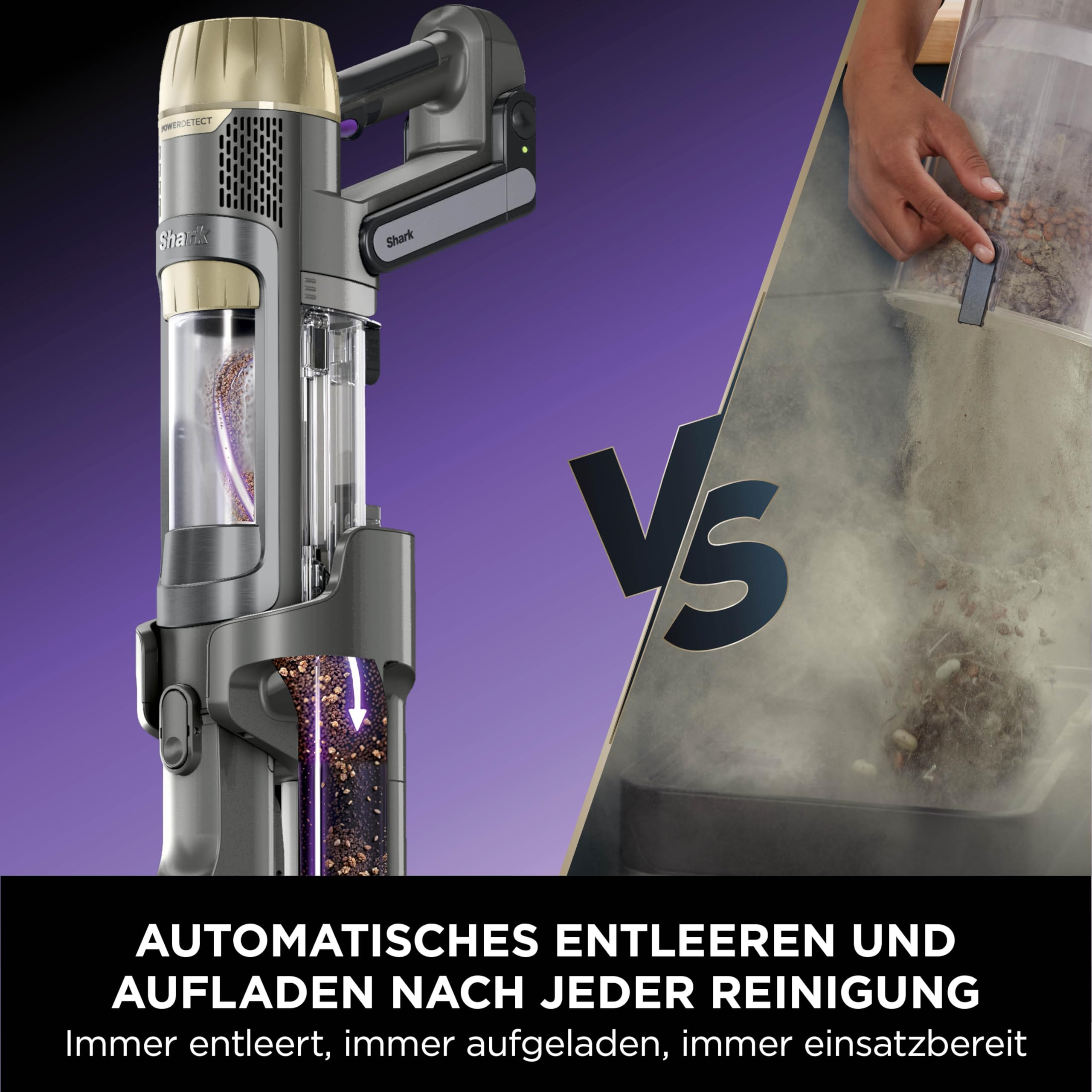 Confronto tra svuotamento automatico a sinistra e manuale polveroso a destra.