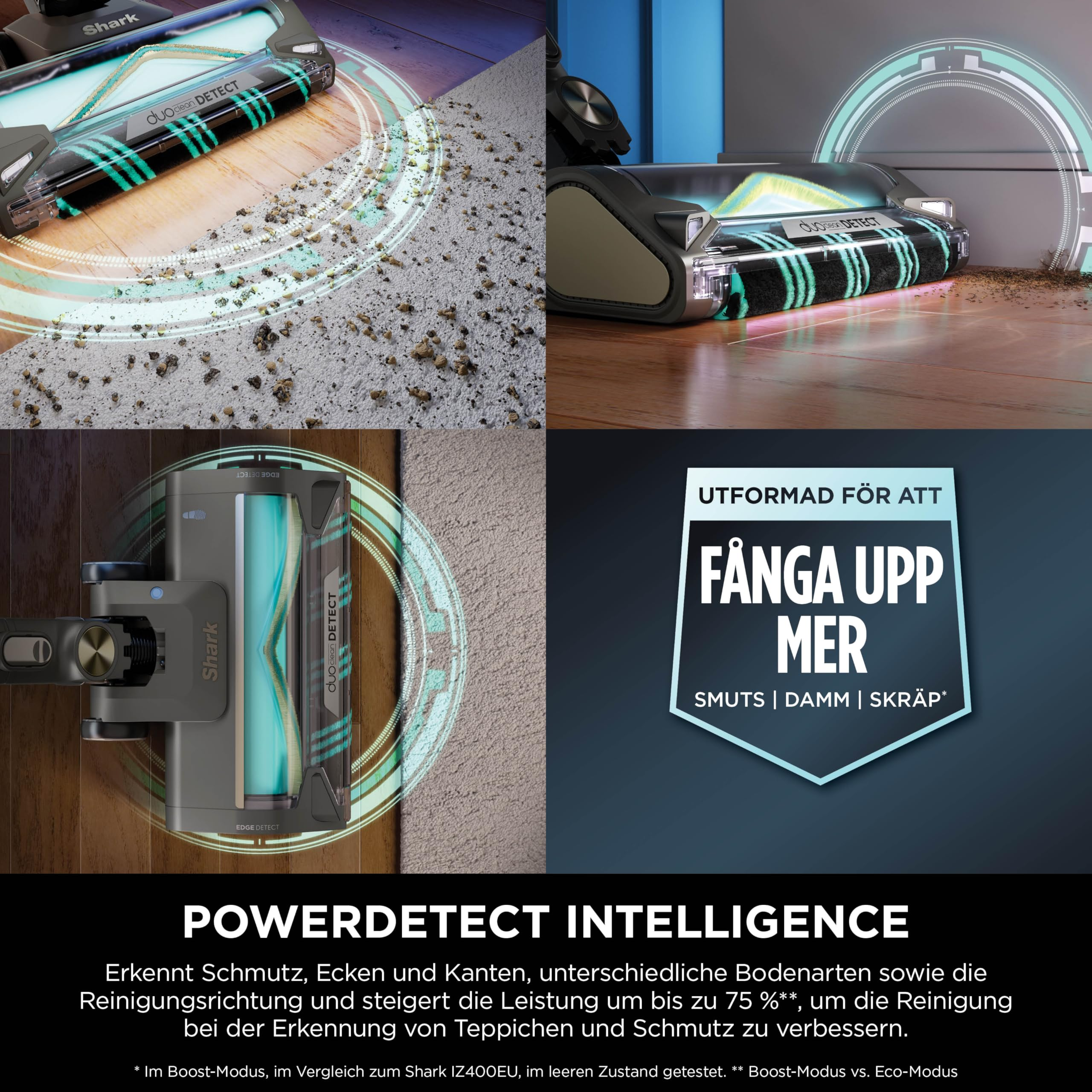 La spazzola per aspirapolvere Shark PowerDetect pulisce sporco su tappeti e bordi con rilevamento intelligente.