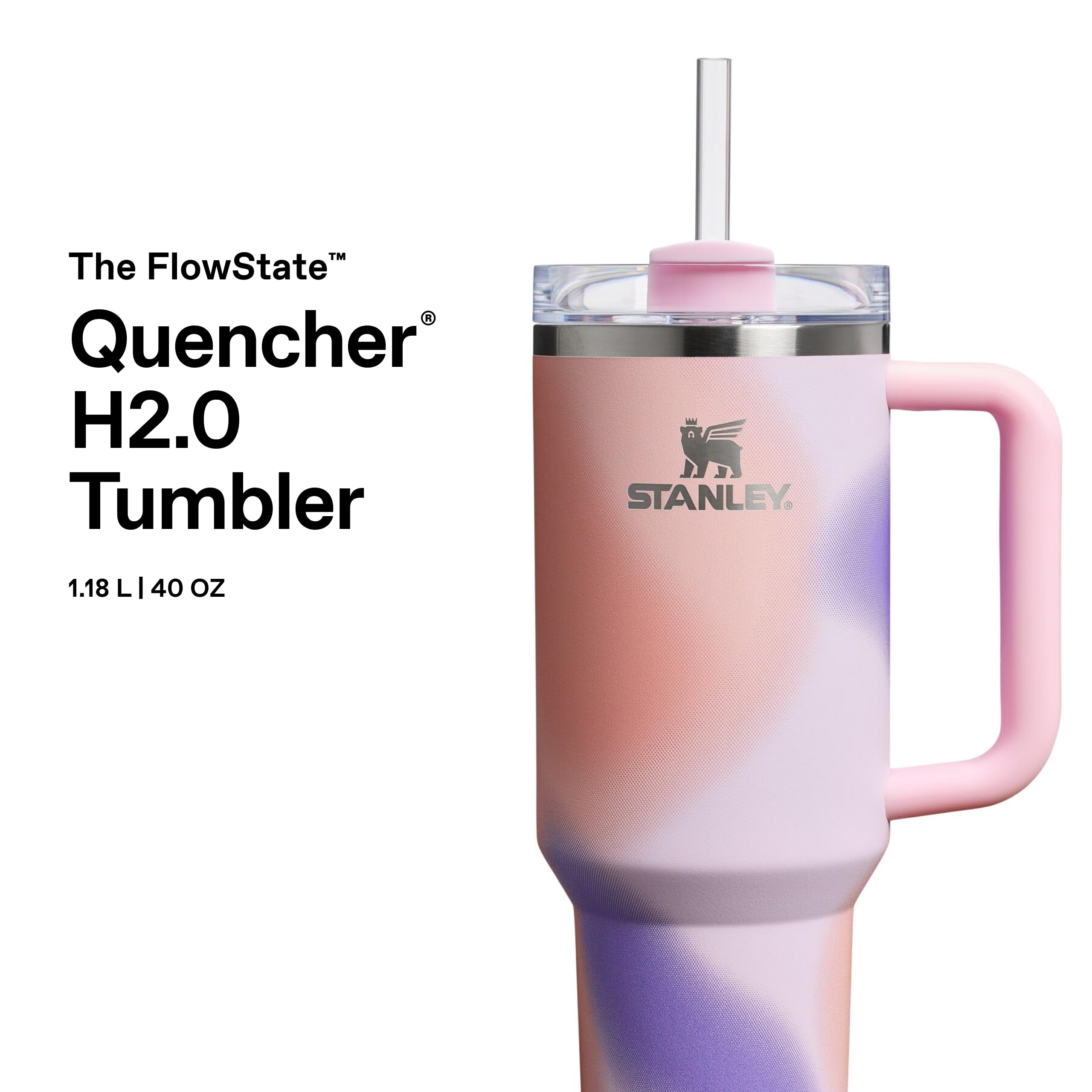 Stanley Quencher H2.0 Becher mit Farbverlauf, Griff und Strohhalm, 40 oz.