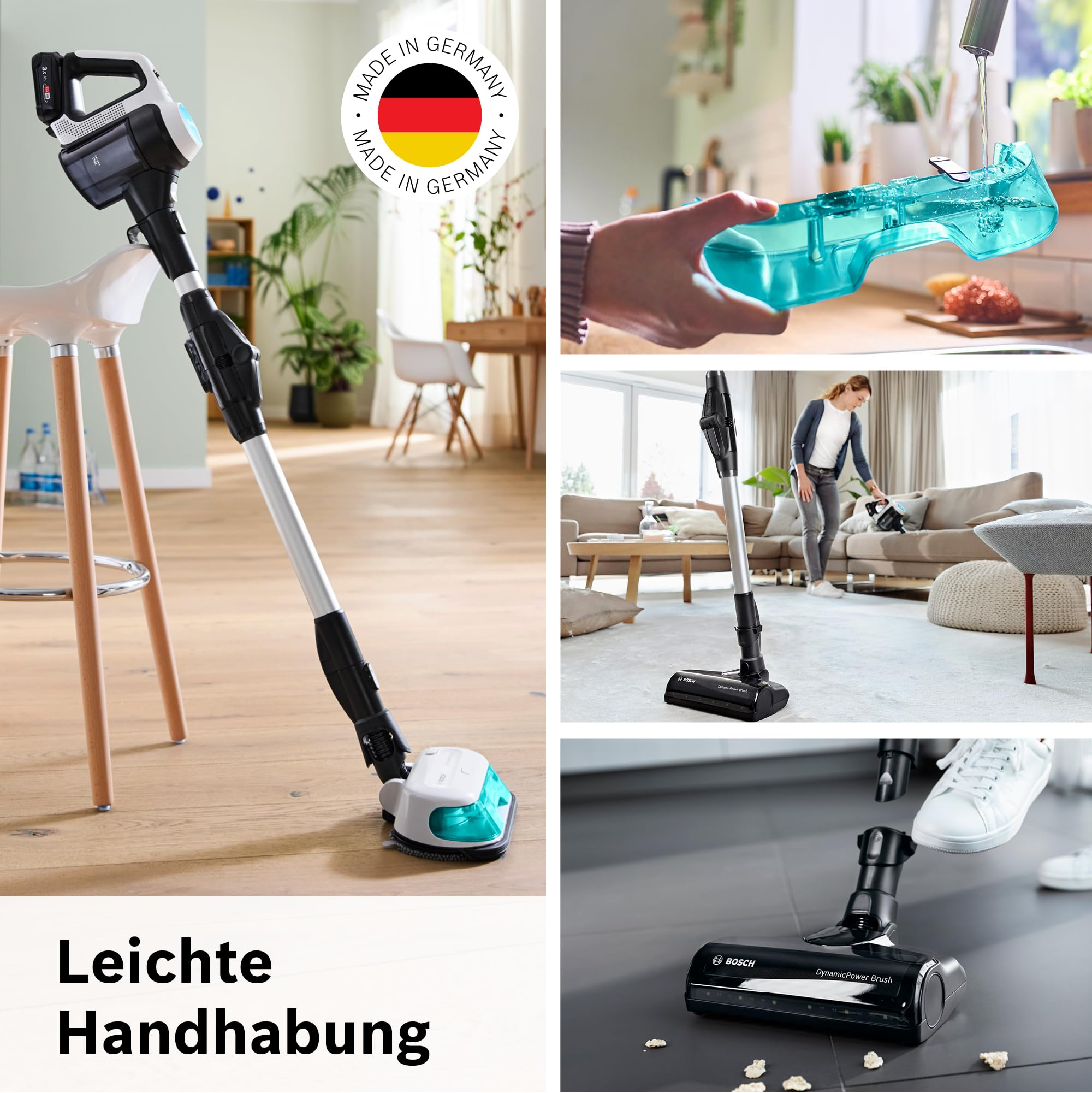 Un aspirapolvere senza fili Bosch con accessori e facile gestione in una casa moderna.