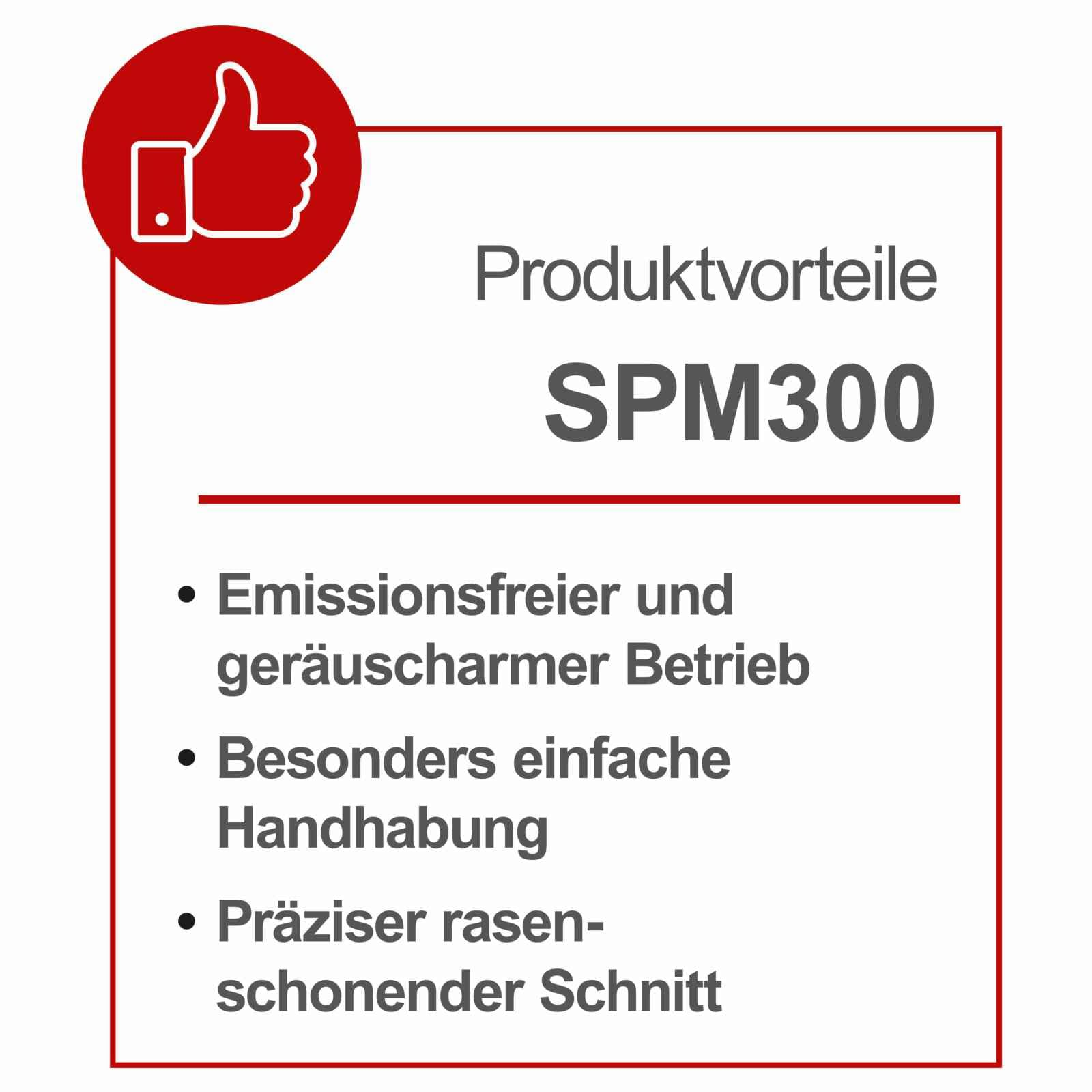 Avantages du SPM300 : sans émission, fonctionnement silencieux, manipulation facile et coupe précise.