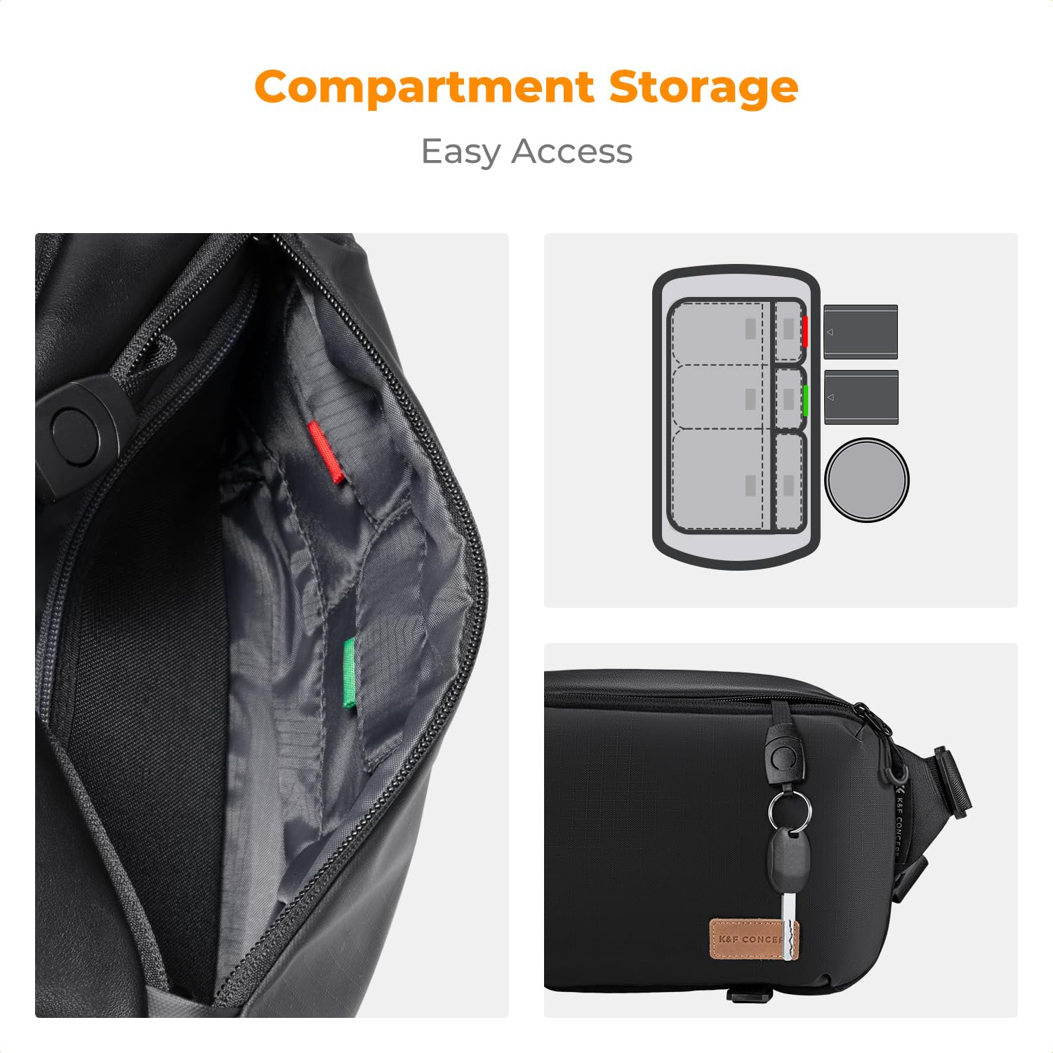 Tasche mit Fächern für organisierte Aufbewahrung.