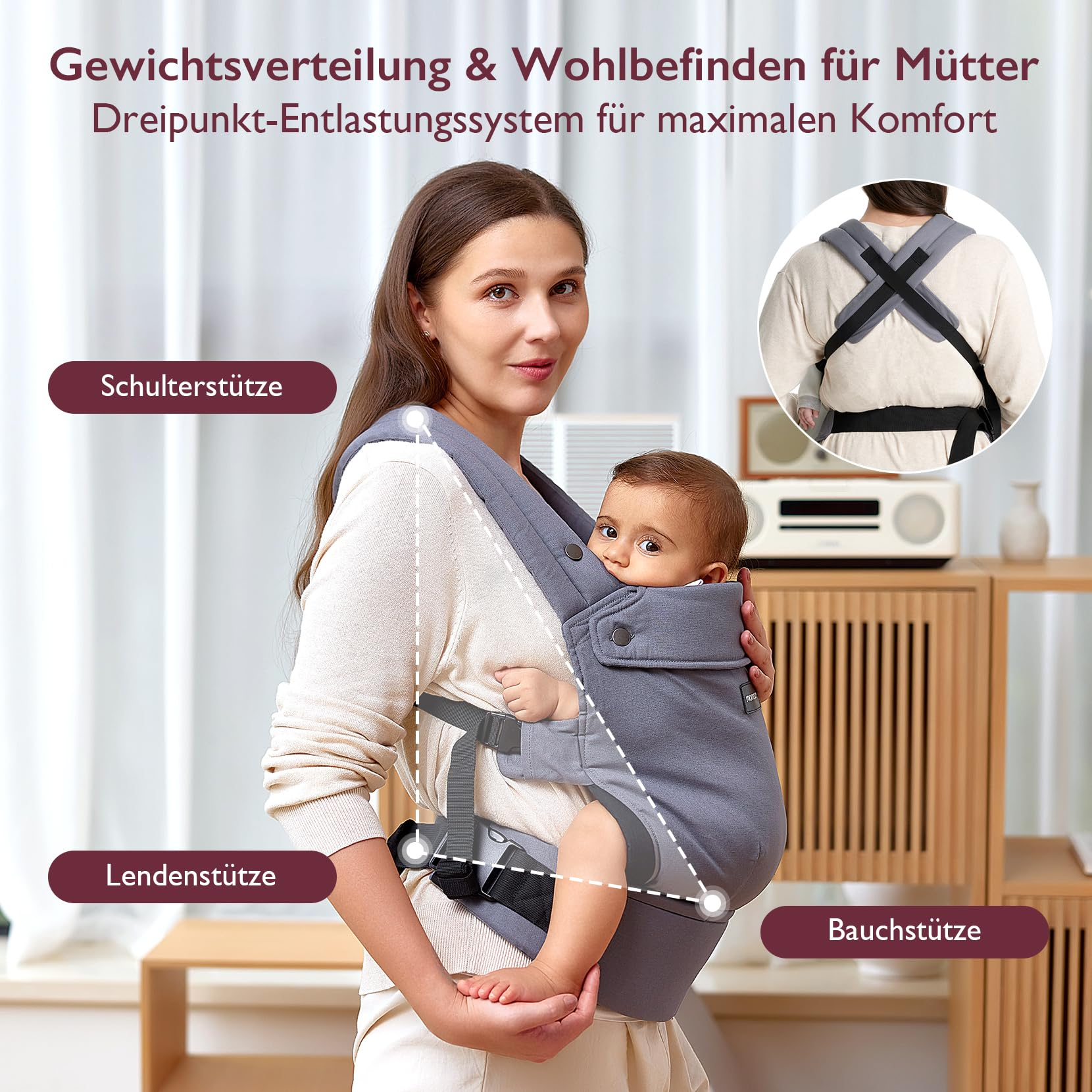 MOMCOZY BC001-1 Marsupio Grigio