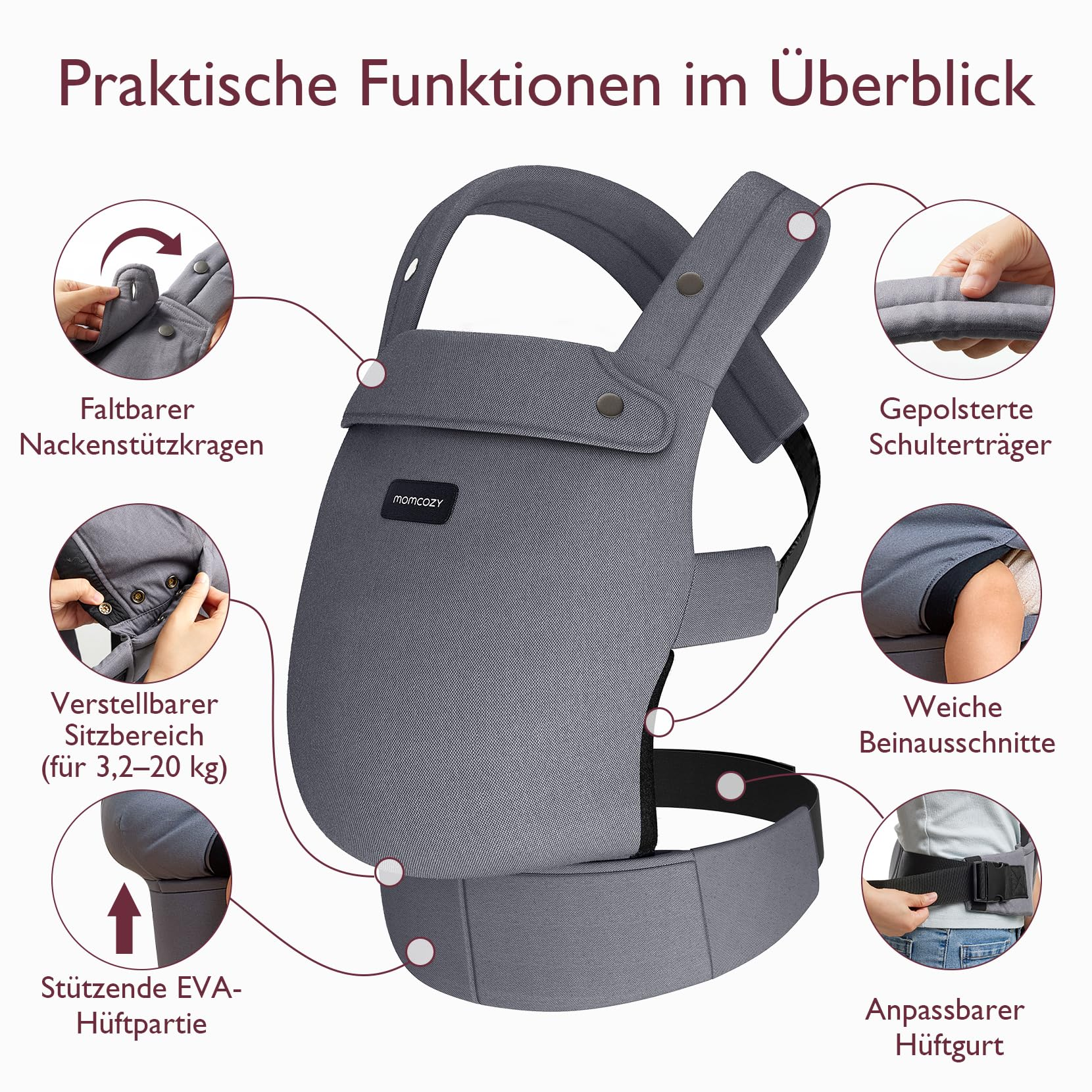 MOMCOZY BC001-1 Marsupio Grigio