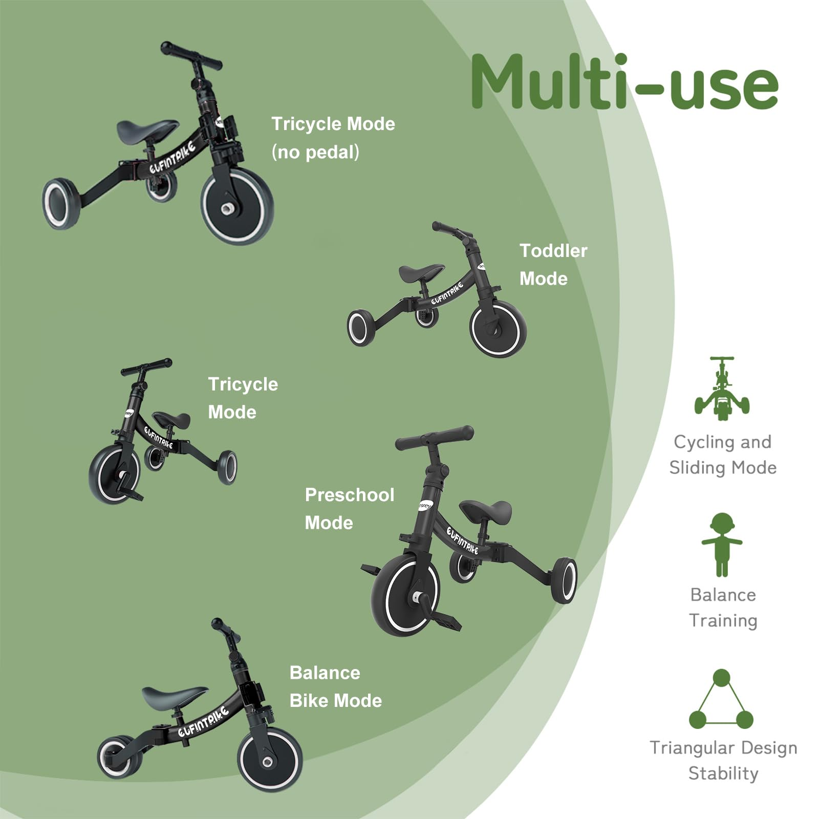 Vélo pour enfants polyvalent qui se transforme en tricycle et en draisienne.