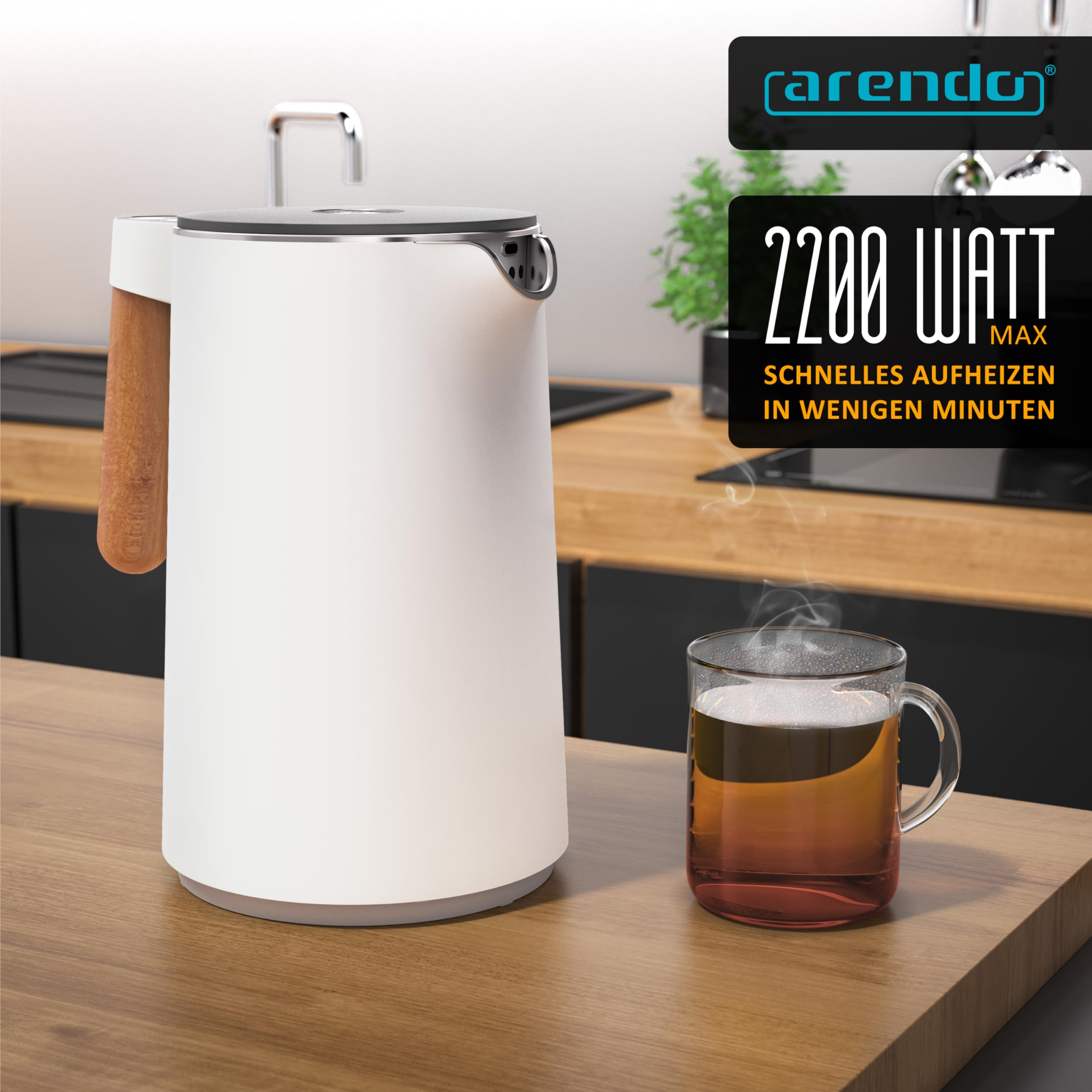 ARENDO 6484654844 Wasserkocher, Weiss