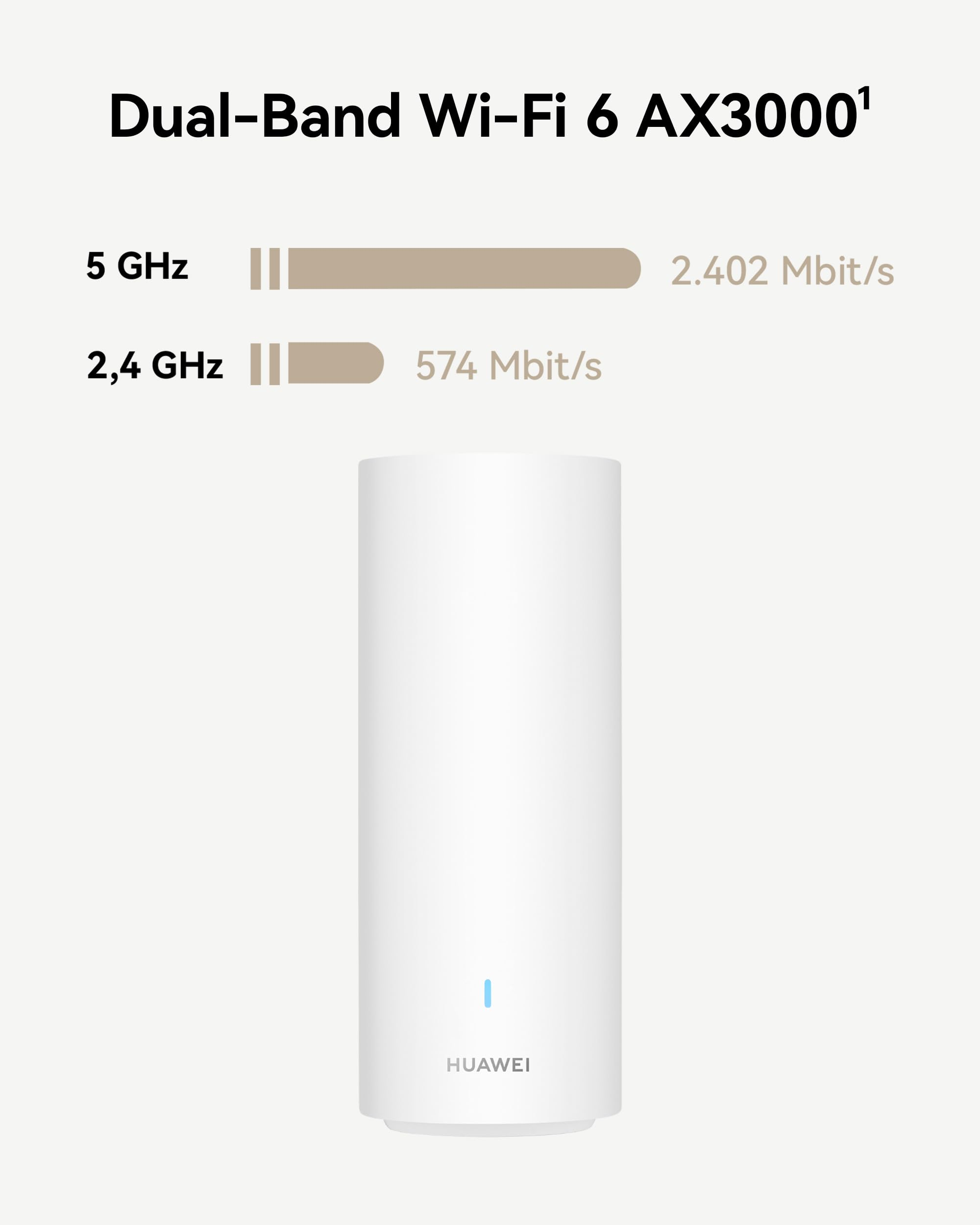 Infografica del router Dual-Band Wi-Fi 6 che mostra le velocità per le bande a 5 GHz e 2,4 GHz.