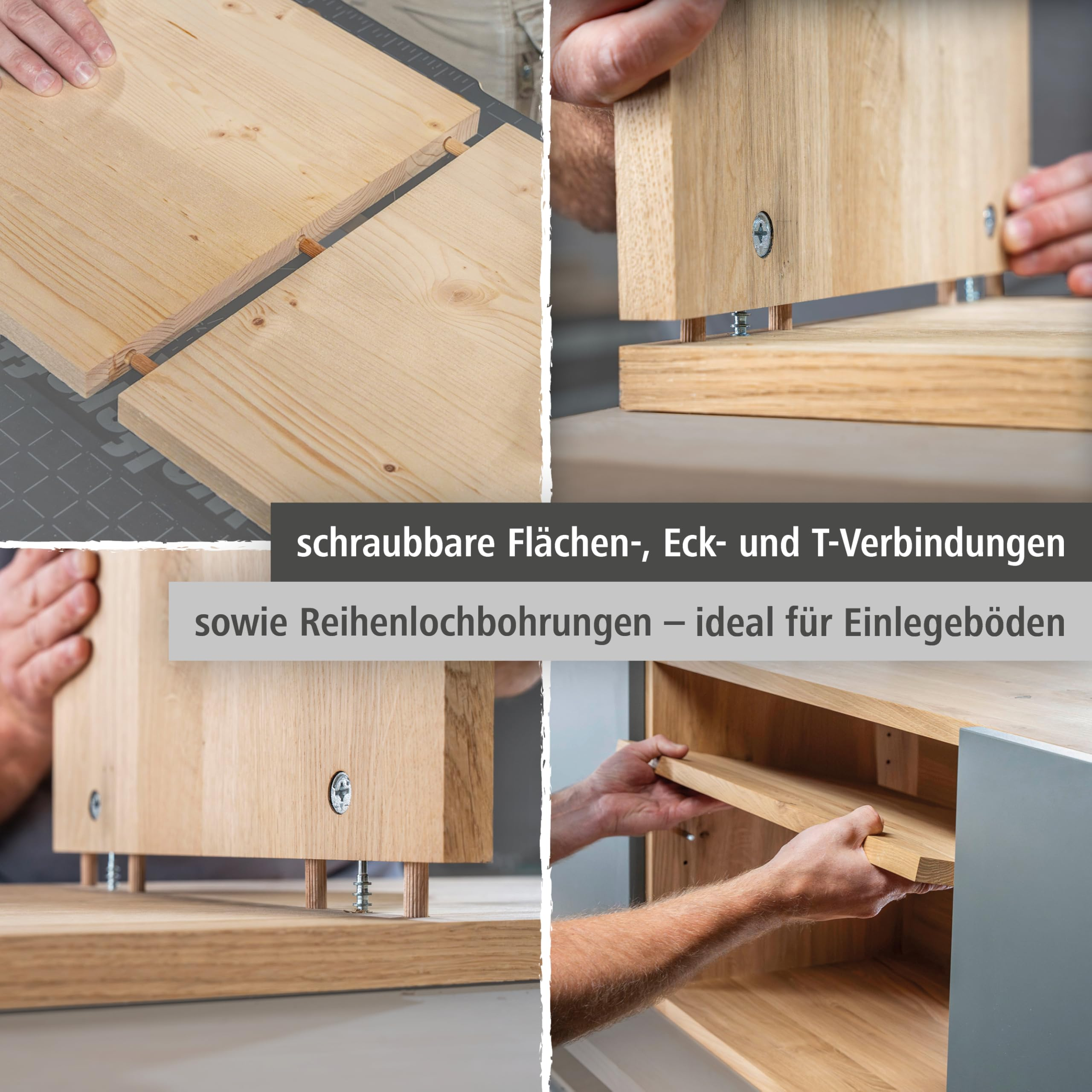 Holzverbindungen mit Dübeln und Schrauben werden montiert.