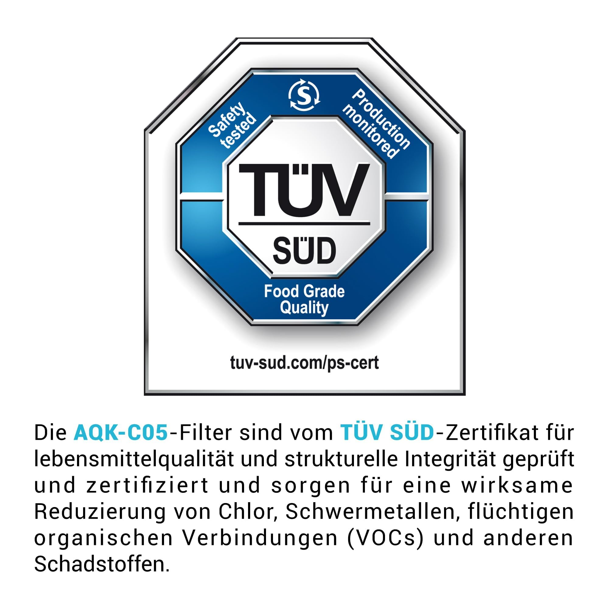 Logo di certificazione TÜV SÜD per la qualità alimentare e la sicurezza con testo in tedesco.