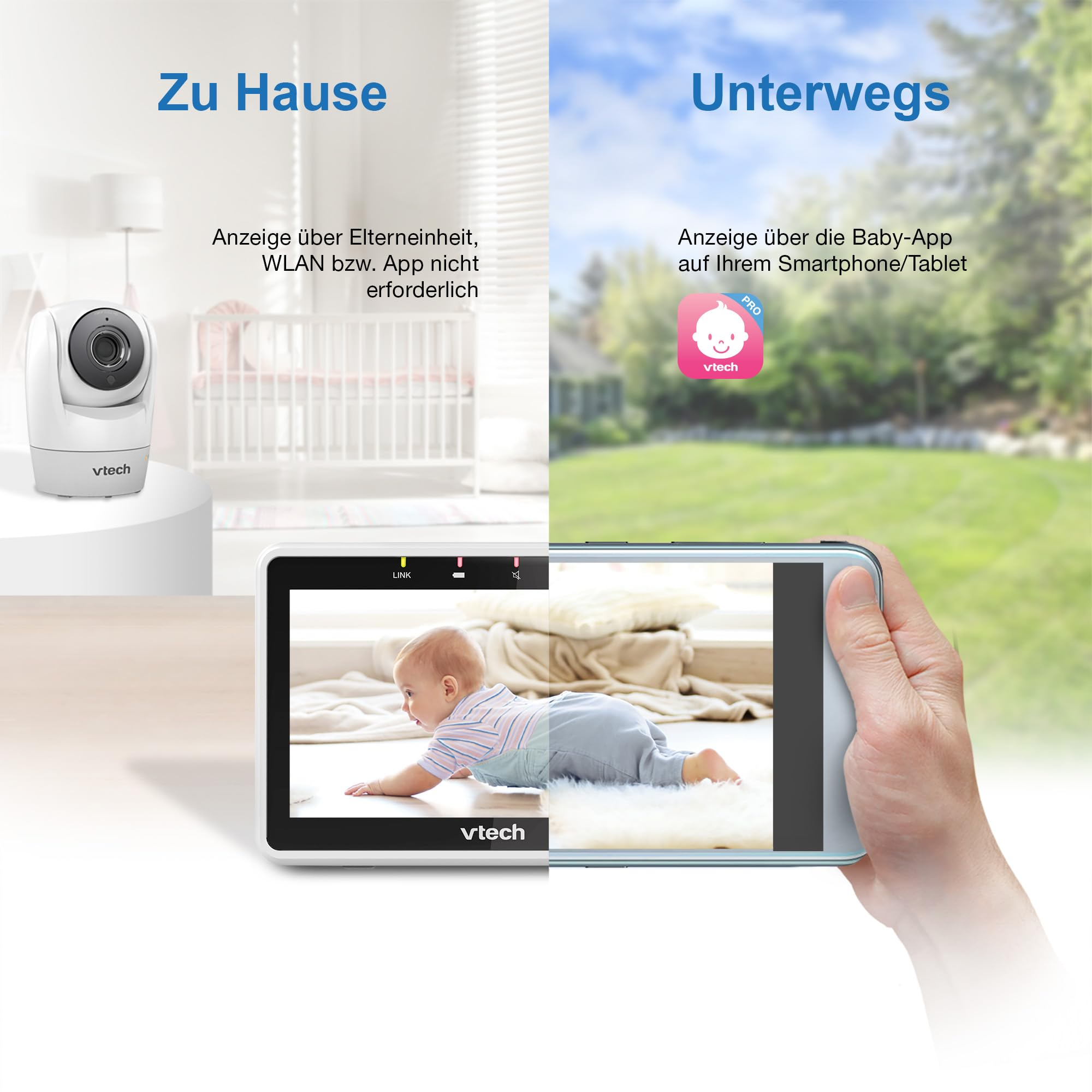 Écoute-bébé VTech pour la maison et en déplacement avec contrôle par application.