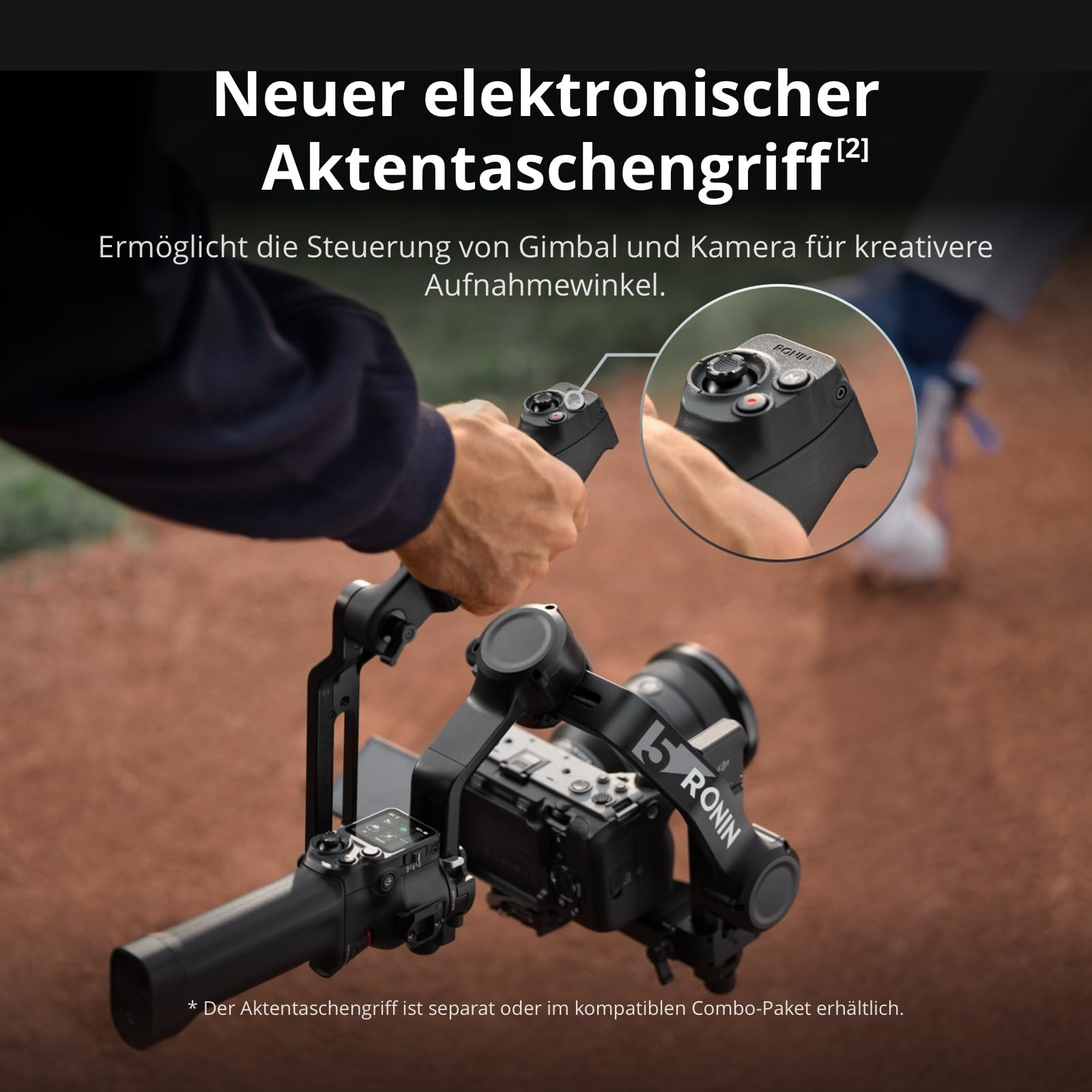 Un stabilisateur DJI Ronin avec une nouvelle poignée électronique pour un meilleur contrôle.