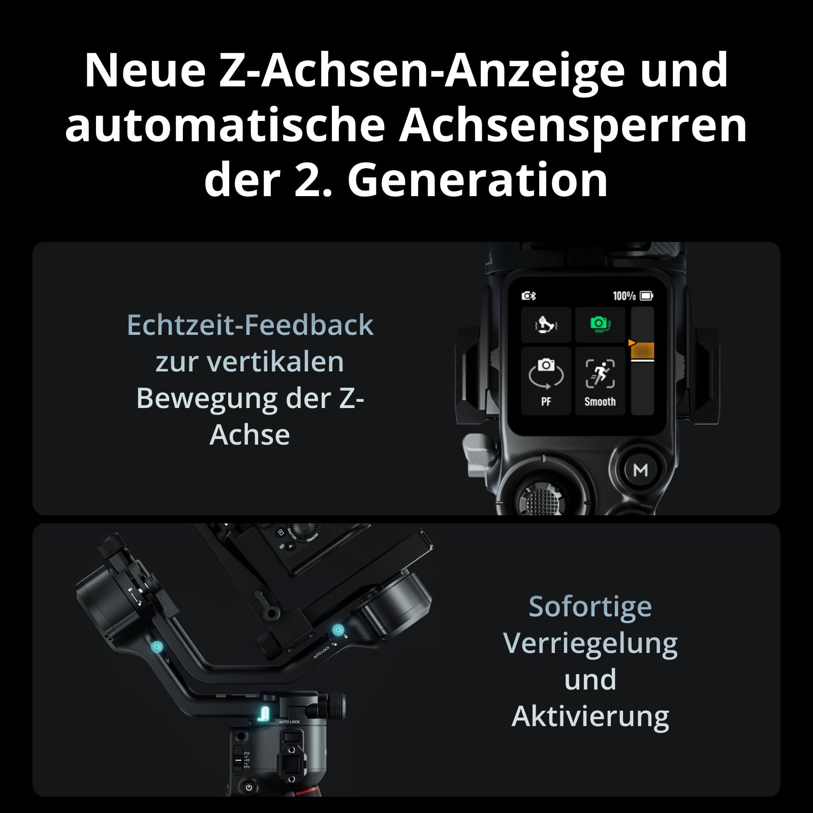 Graphique montrant l'écran de l'axe Z et les verrous automatiques d'un stabilisateur.