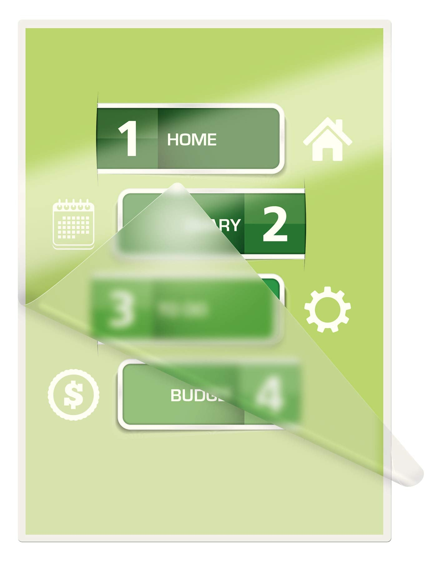 Menu vert sur une page avec un film pelé et des icônes.