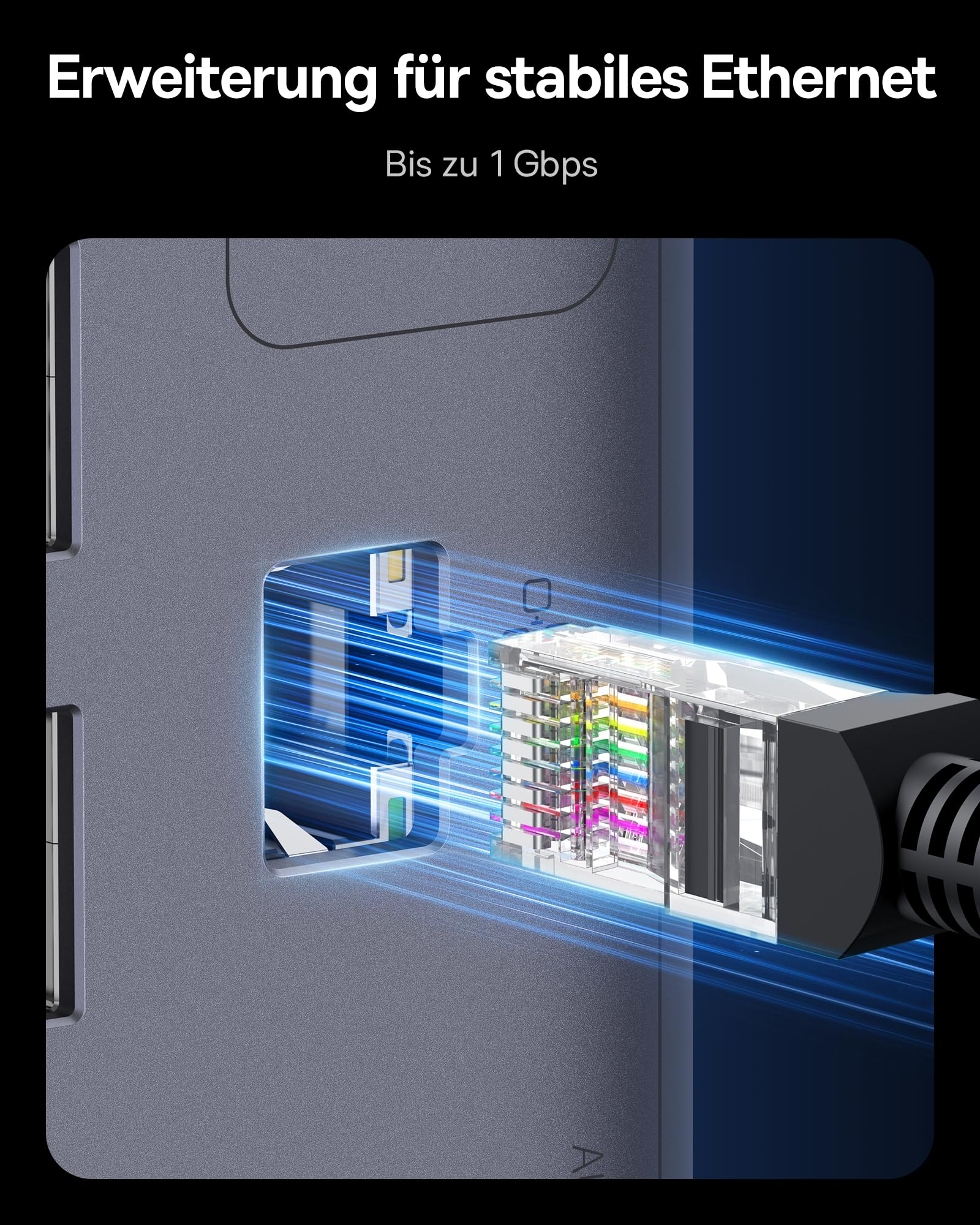Visualizzazione di una connessione con cavo Ethernet con testo sulla stabilità.