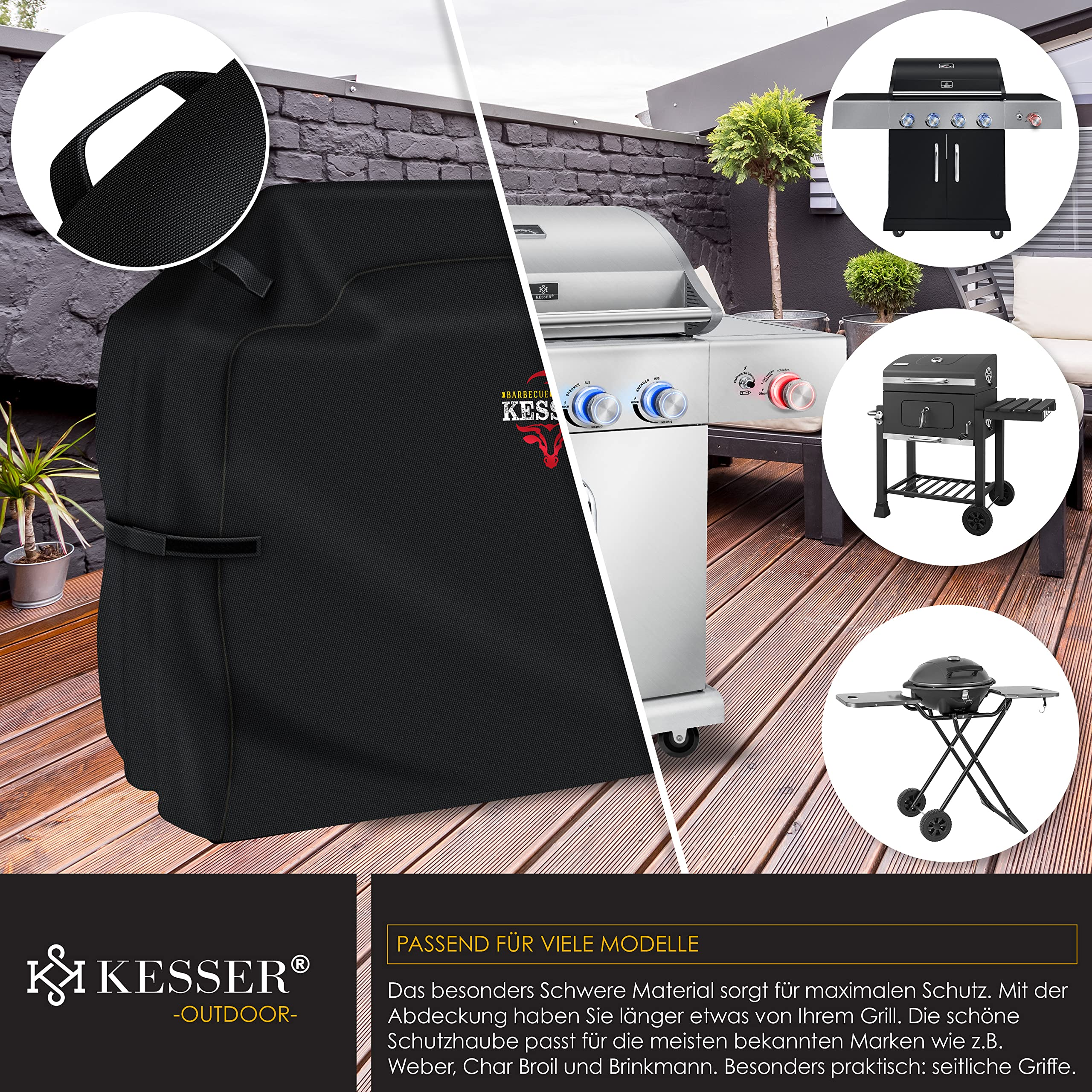 KESSER 600D Oxford 163 x 61 x 122 cm Grillabdeckung, Schwarz