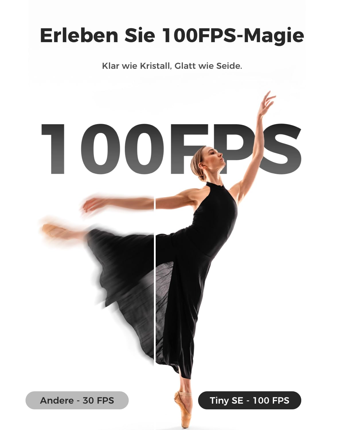 Una ballerina mostra la differenza tra 30 FPS e la chiara magia a 100 FPS.