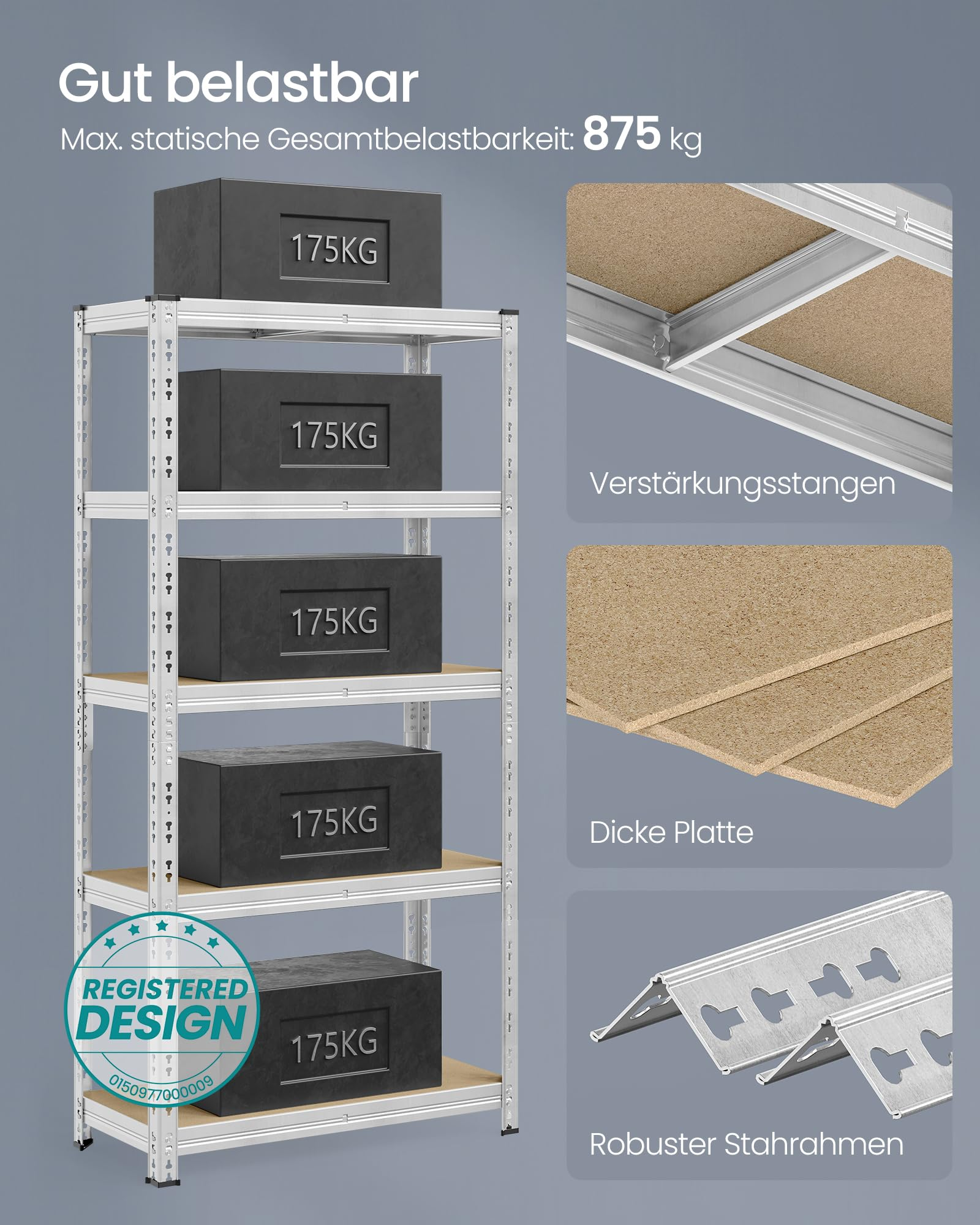 SONGMICS GLR455E01 per carichi pesanti set da 2 Scaffale, Argento