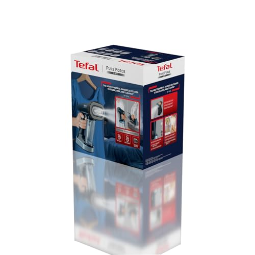 Verpackungskarton für den Tefal Pure Force Handdampfglätter mit Produktbild und Funktionen.