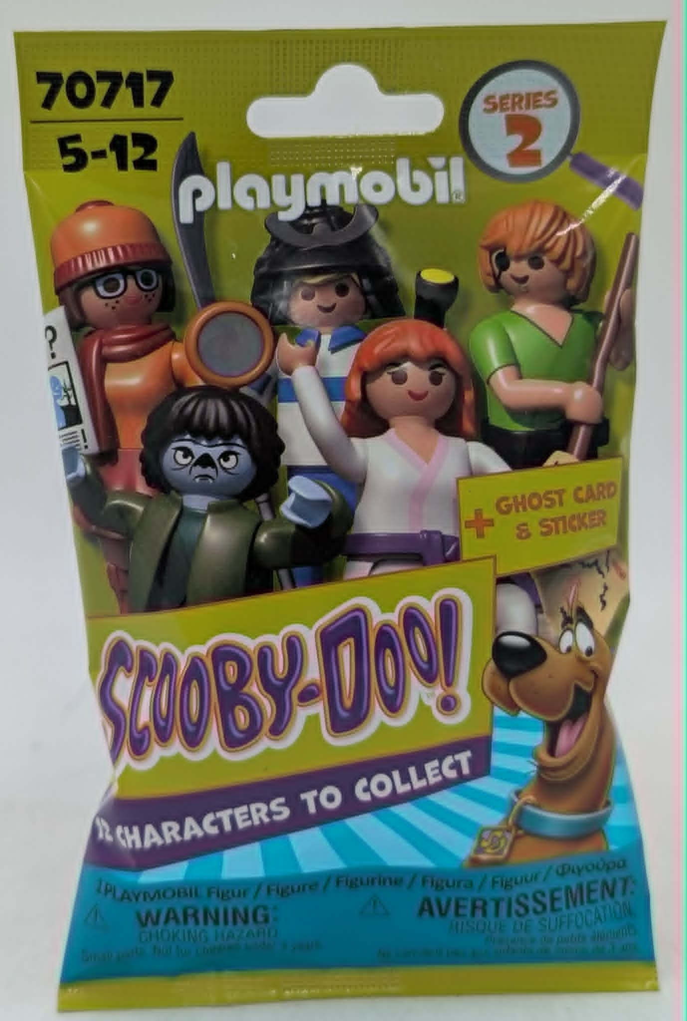 Playmobil Scooby-Doo Serie 2 Blindbeutel mit Figuren, Scooby und Warnhinweisen.