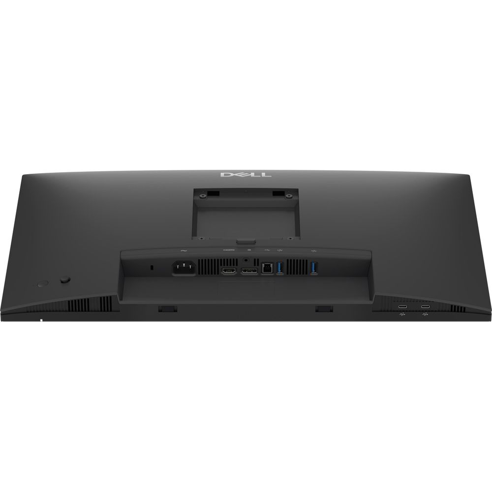 Vista posteriore di un monitor Dell nero che mostra varie porte e un supporto VESA.