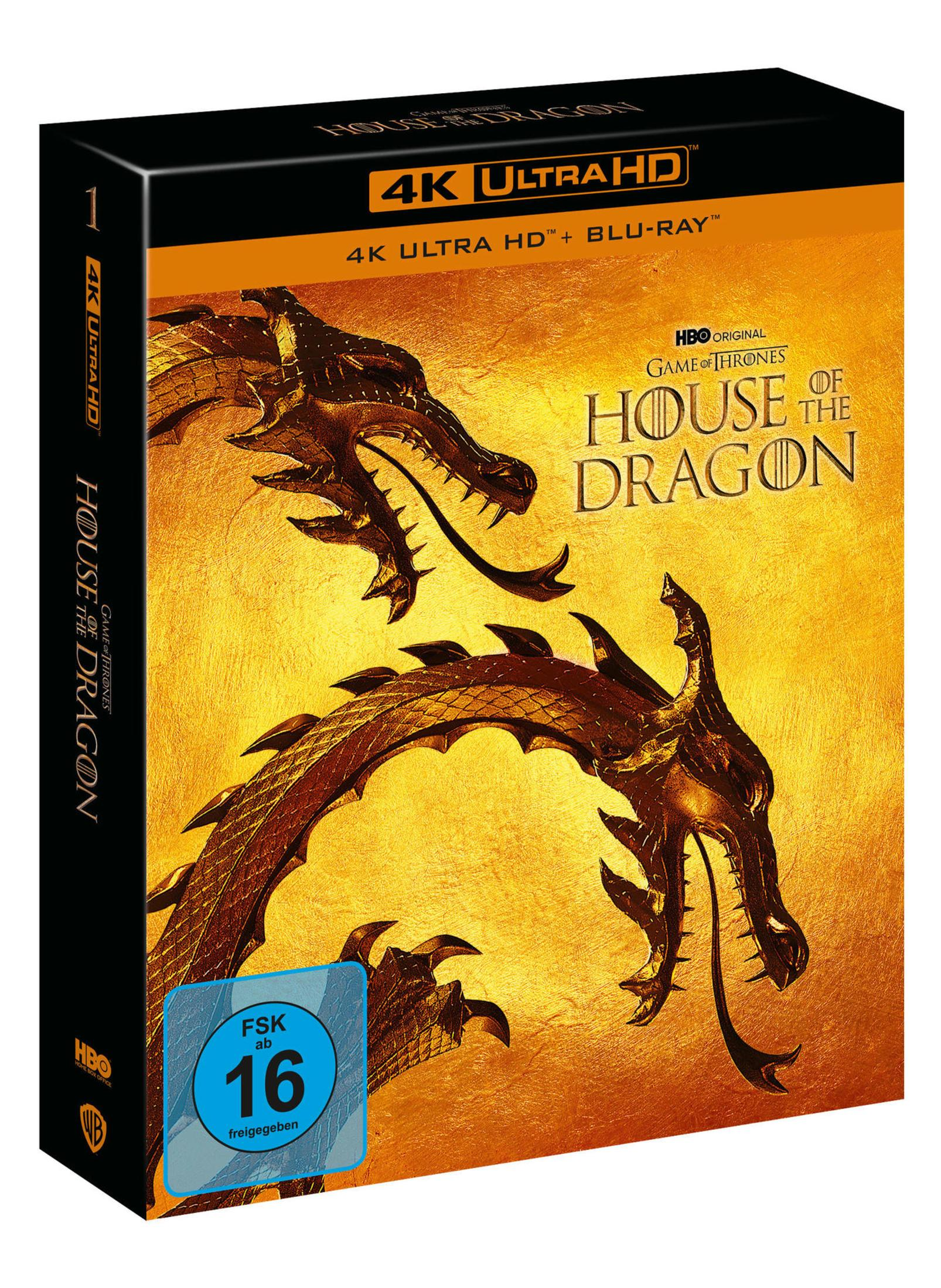 Haus des Drachen 4K Ultra HD Blu-ray Box mit goldenen Drachenmotiven.
