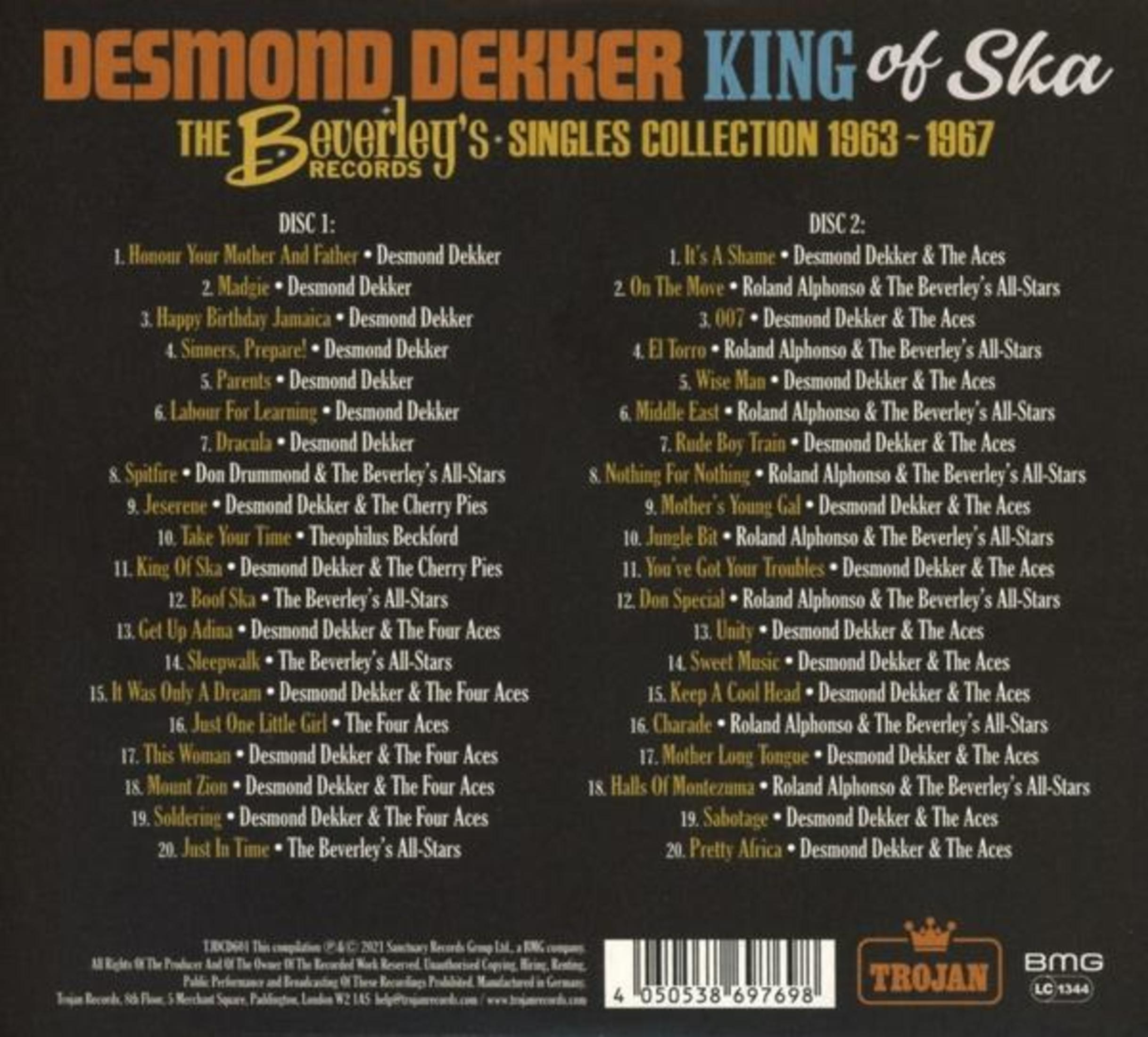 Rückseite des CD-Covers mit Titelliste für Desmond Dekker King of Ska.