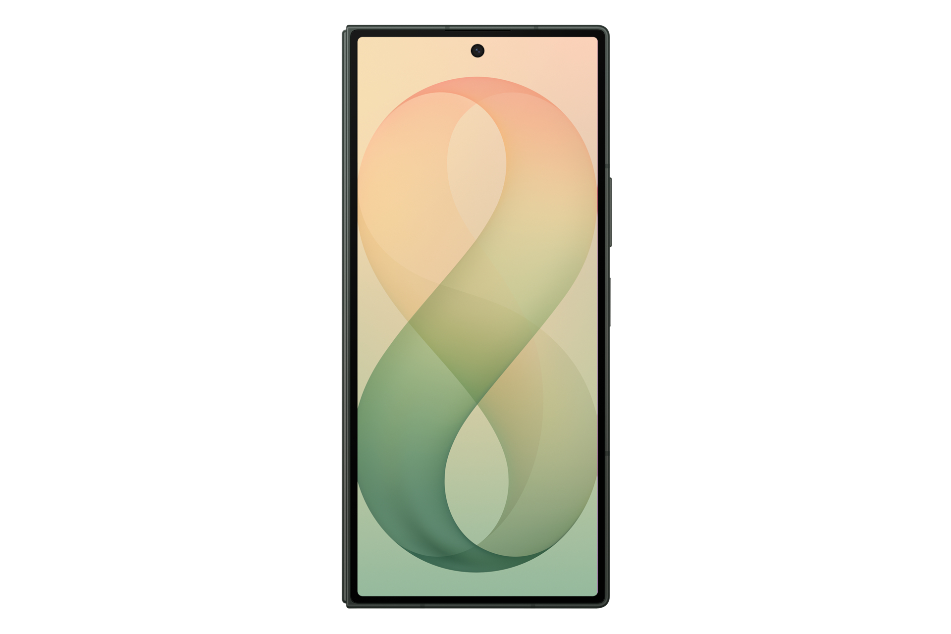 Uno smartphone con uno sfondo dello schermo verde e arancione di forma astratta.