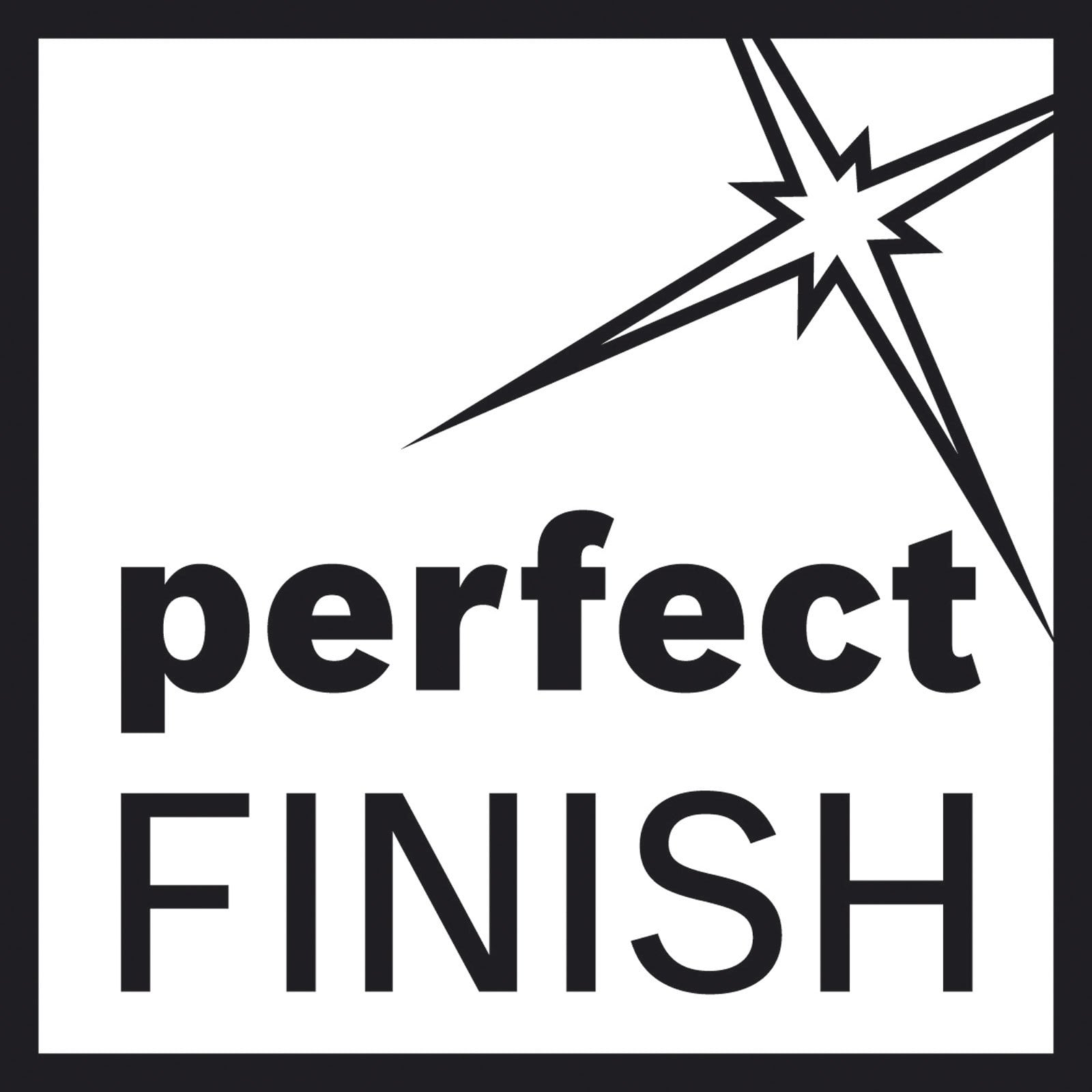 Schwarzes Logo mit der Aufschrift 'perfect FINISH' und einem funkelnden Stern.