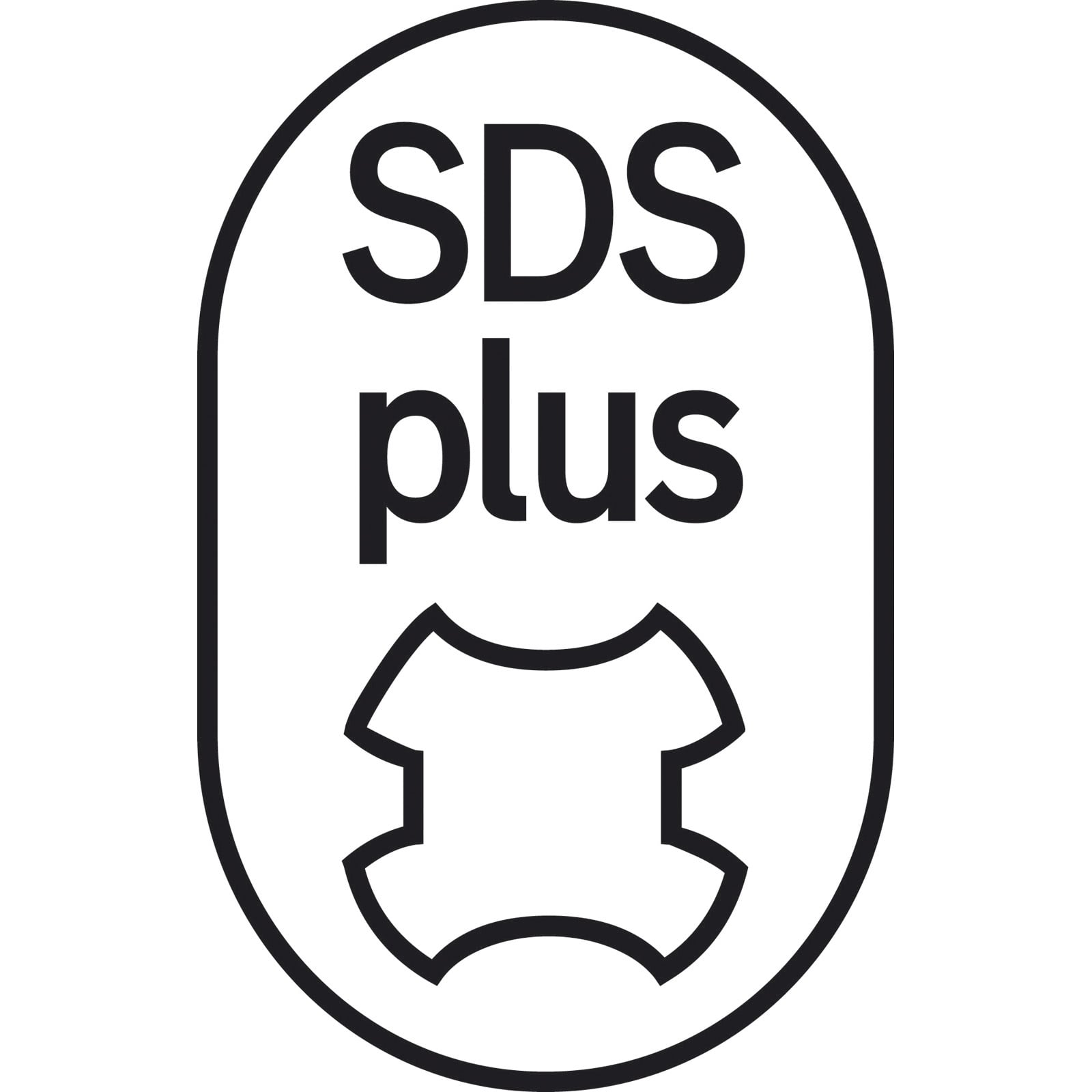 Czarne logo w owalu z napisem SDS plus i symbolem skóry.