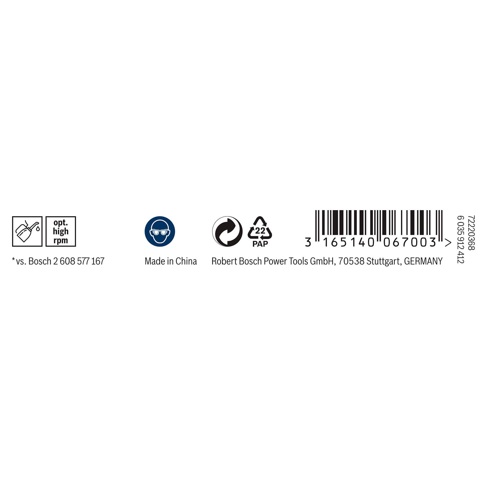 Produktetikett mit Barcode, Recycling-Symbolen, Herstelleradresse und Hinweisen auf weißem Hintergrund.