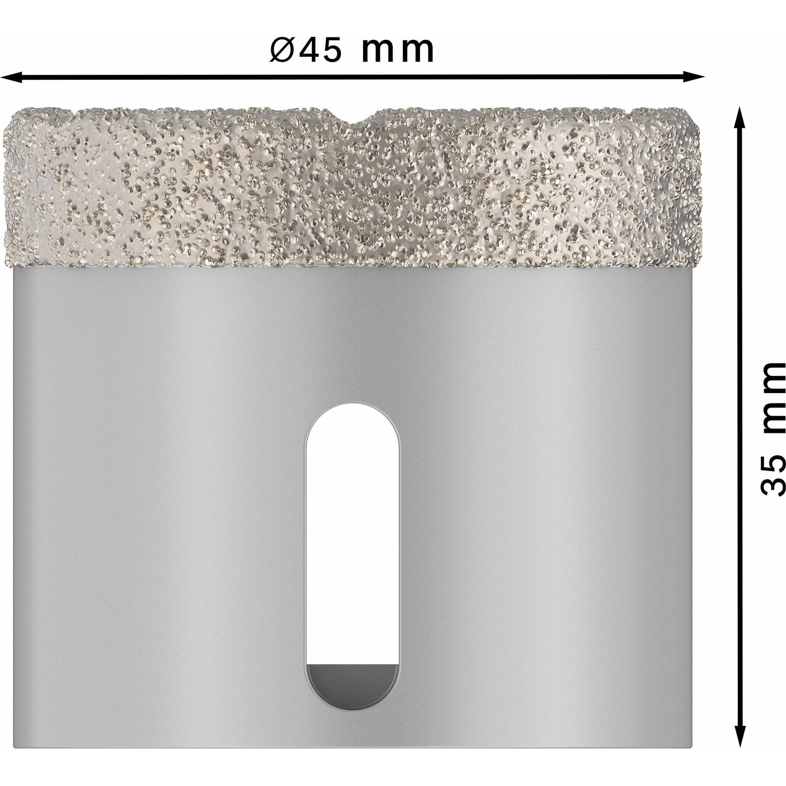 Diamant-Bohrkrone mit 45 mm Durchmesser und 35 mm Arbeitshöhe.