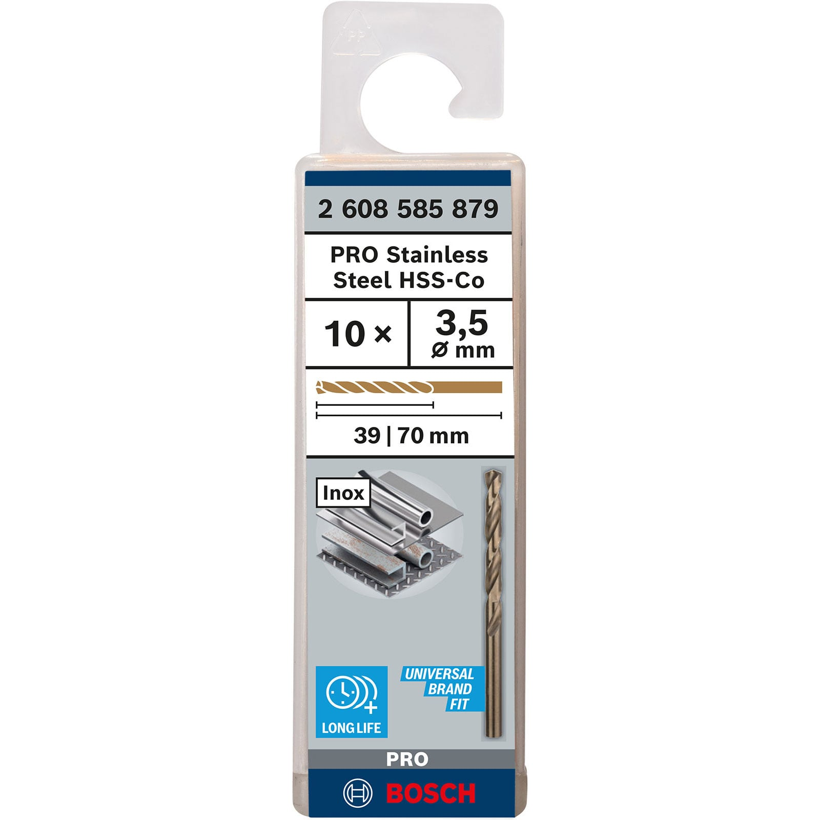 Bosch PRO Edelstahl HSS-Co Bohrer Packung mit 3,5 mm Durchmesser.