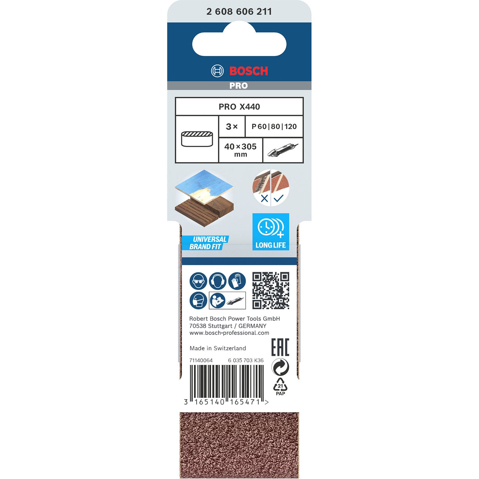 Bosch PRO X440 Schleifband Verpackung mit Produktdetails und Barcode.