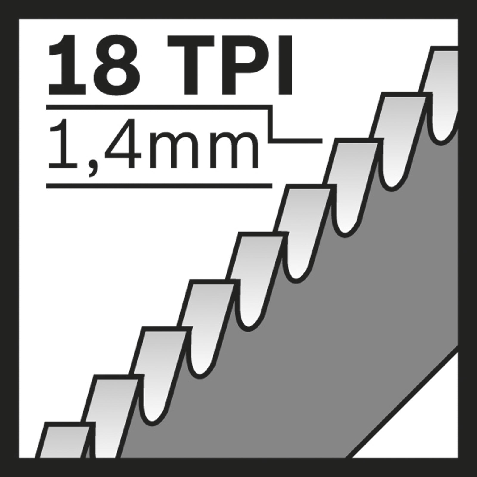 Symbol für 18 TPI und 1,4 mm Sägeblatt.