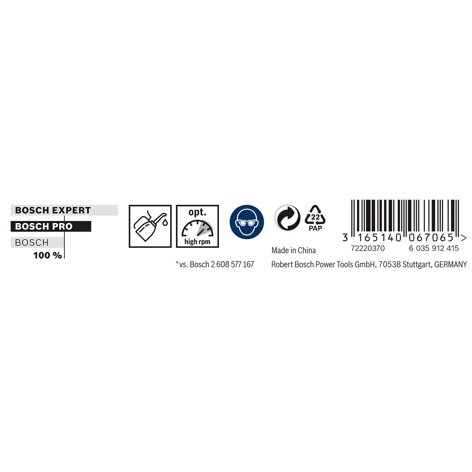Bosch Etikett mit Bosch Expert, Bosch Pro, Symbolen, Barcode und Herstellerinfo.