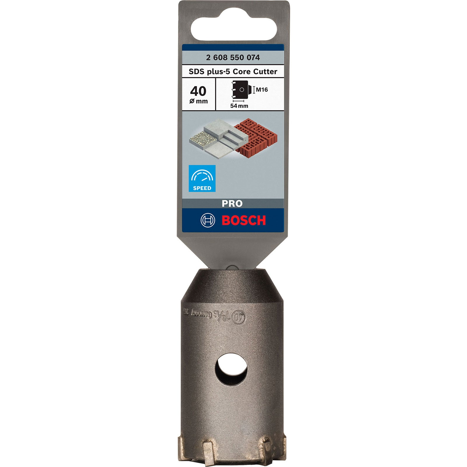 Bosch SDS plus-5 Kernbohrer in Verpackung mit Produktinformationen.