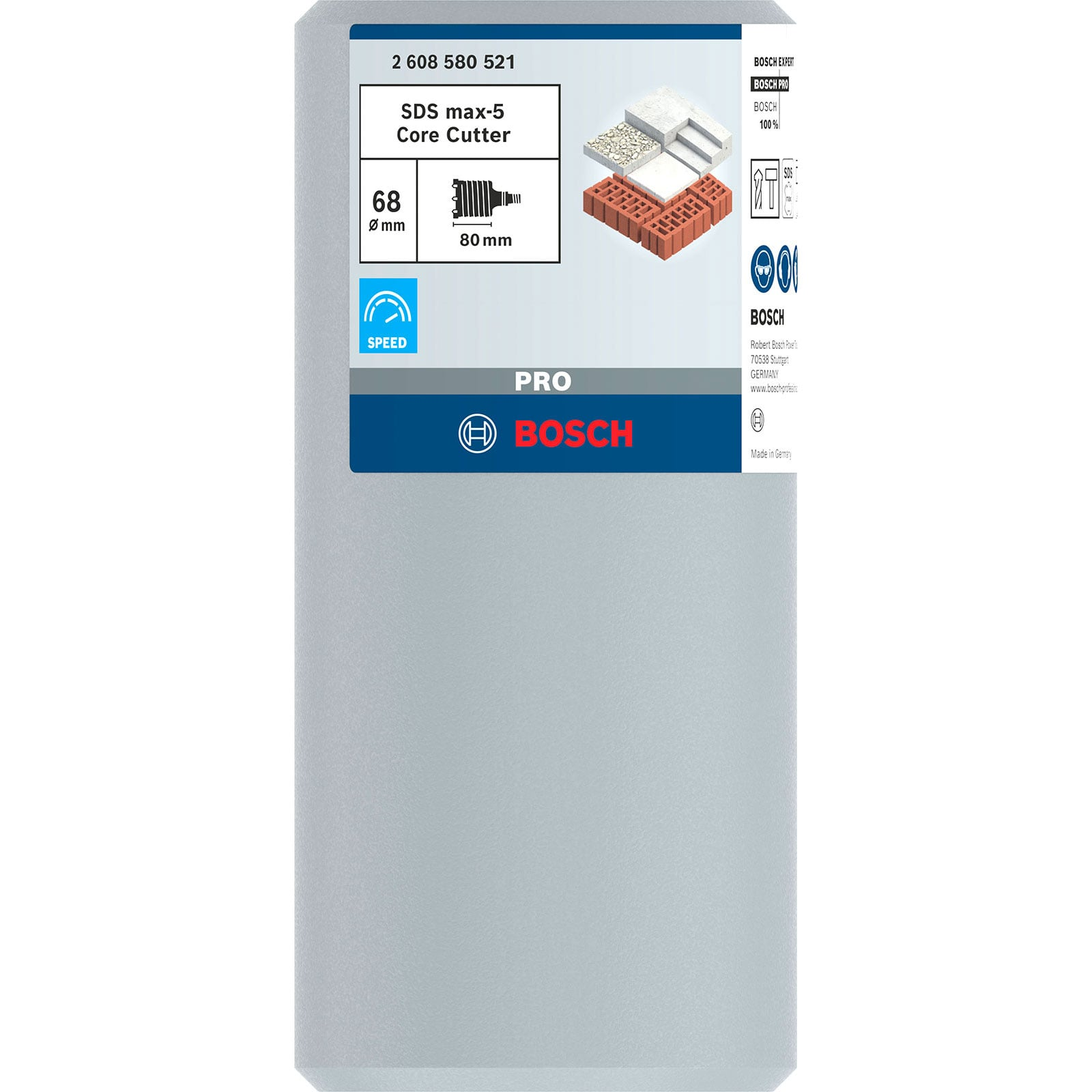 Bosch SDS max-5 Kernbohrer Verpackung mit Produktinformationen und Bosch-Logo.