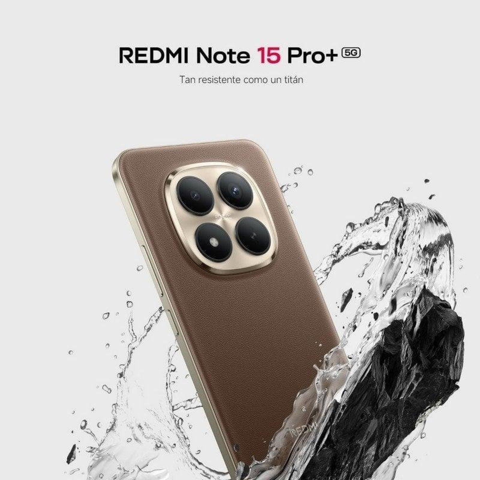 Redmi Note 15 Pro+ 5G Smartphone neben Wasser und dunklem Stein.