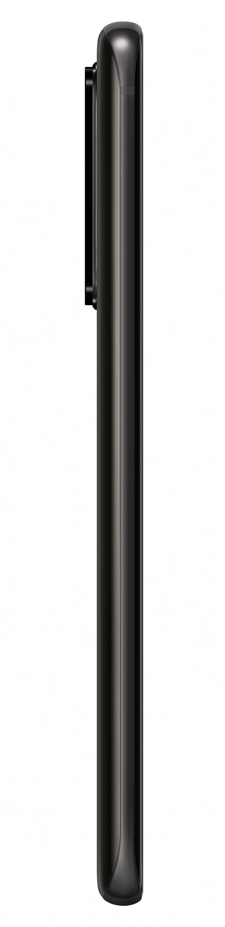 Un smartphone negro se muestra verticalmente en perfil sobre fondo blanco, destacando su cuerpo delgado y su cámara.