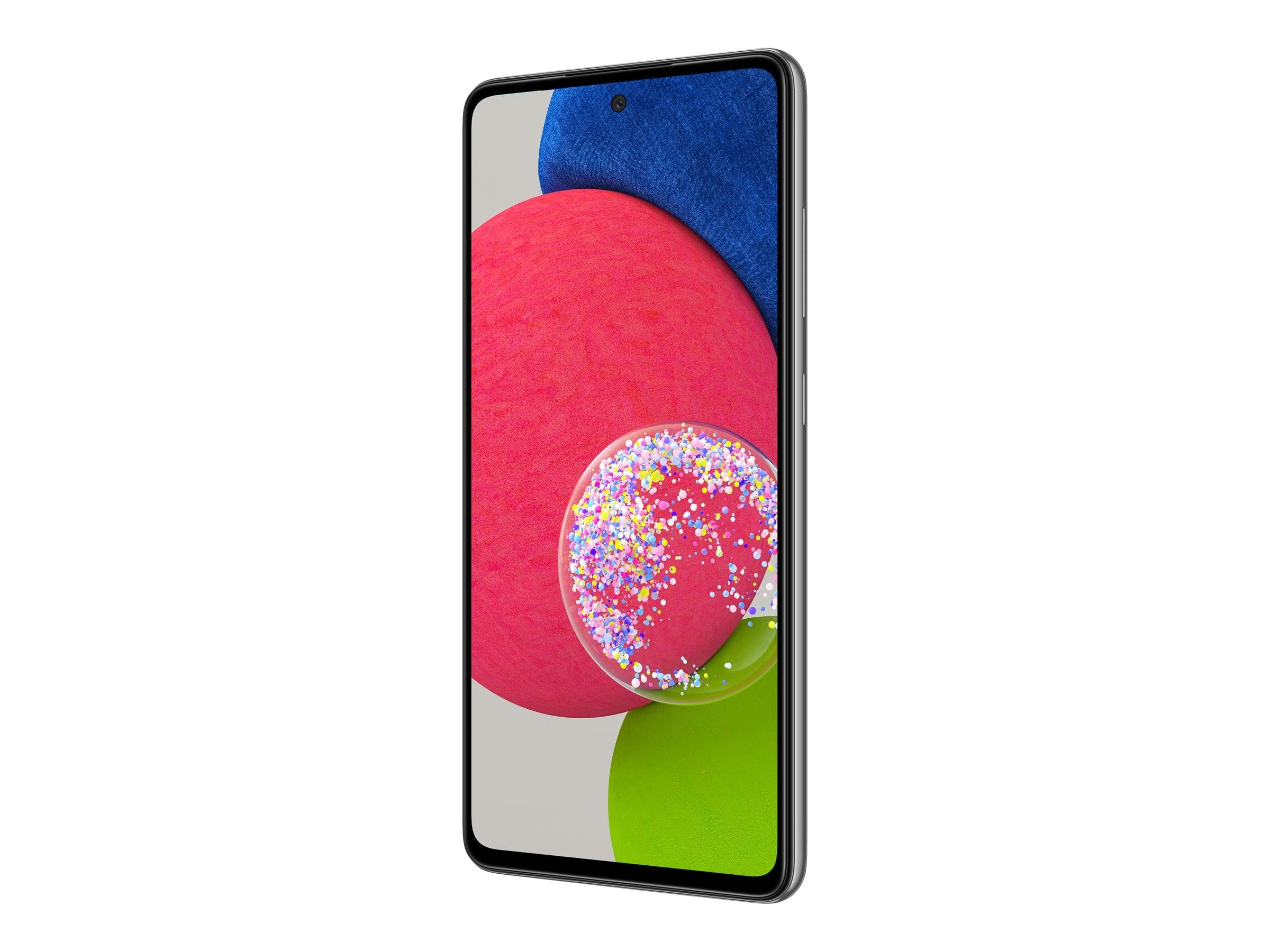 Uno smartphone che mostra un motivo di sfondo astratto e colorato sullo schermo.